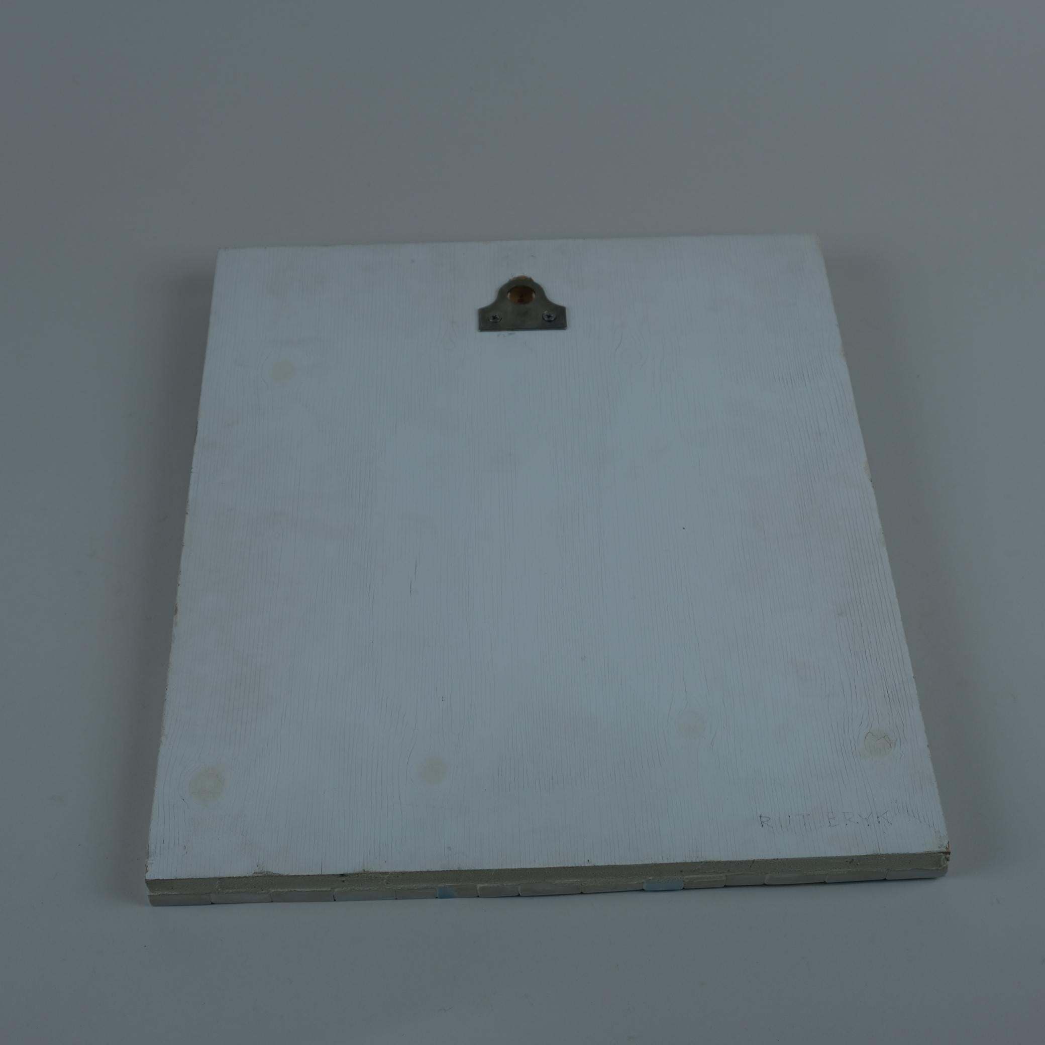 Finnish Modernist Rut Bryk Ceramic Wall Relief in White and Blue, Arabia c. 1980s For Sale