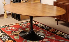 Modernist Saarinen Knoll Reproduction Walnut Topped Oval Tulip Dining Table