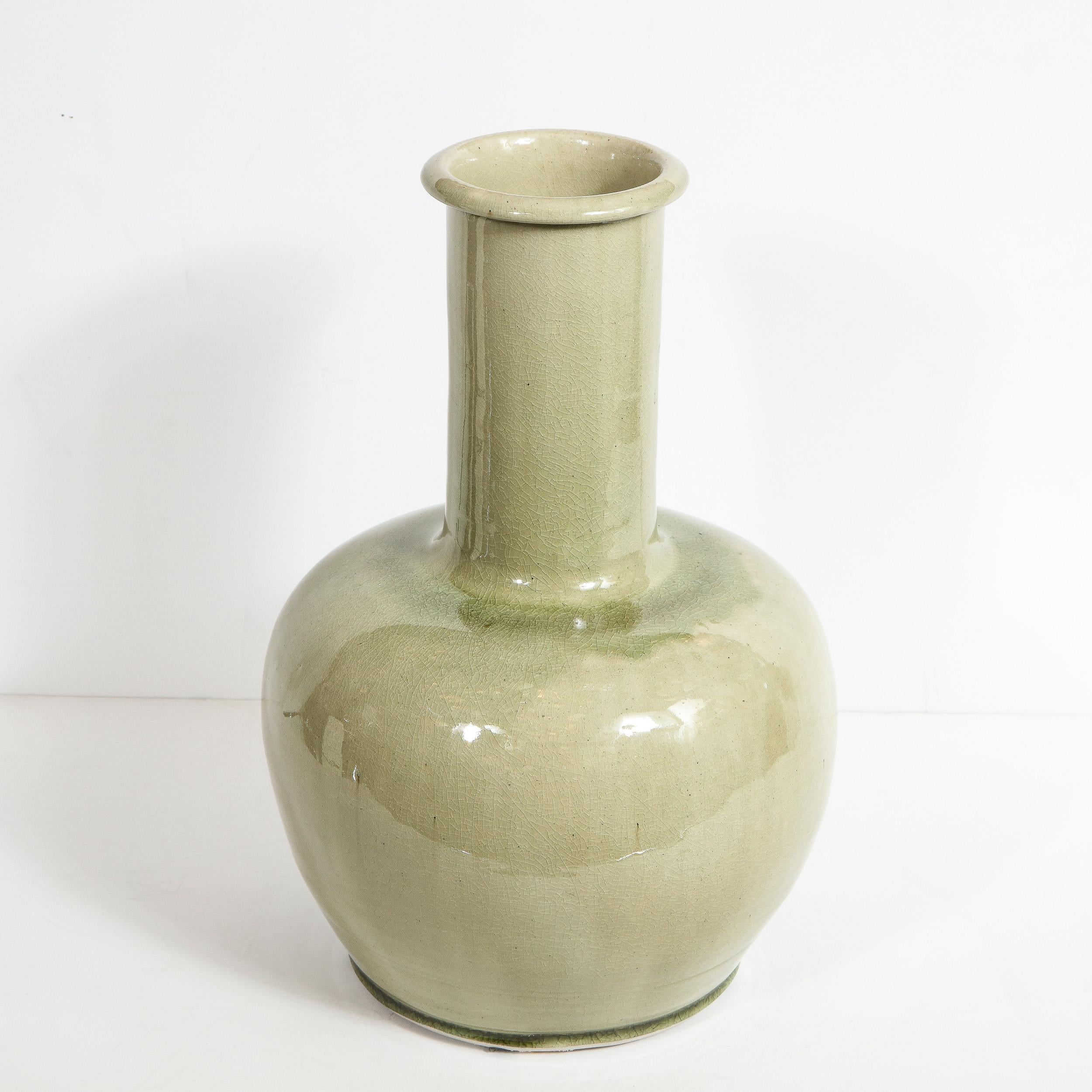 Modernist Sage Green Craqueleur Glazed Ceramic Vase 3