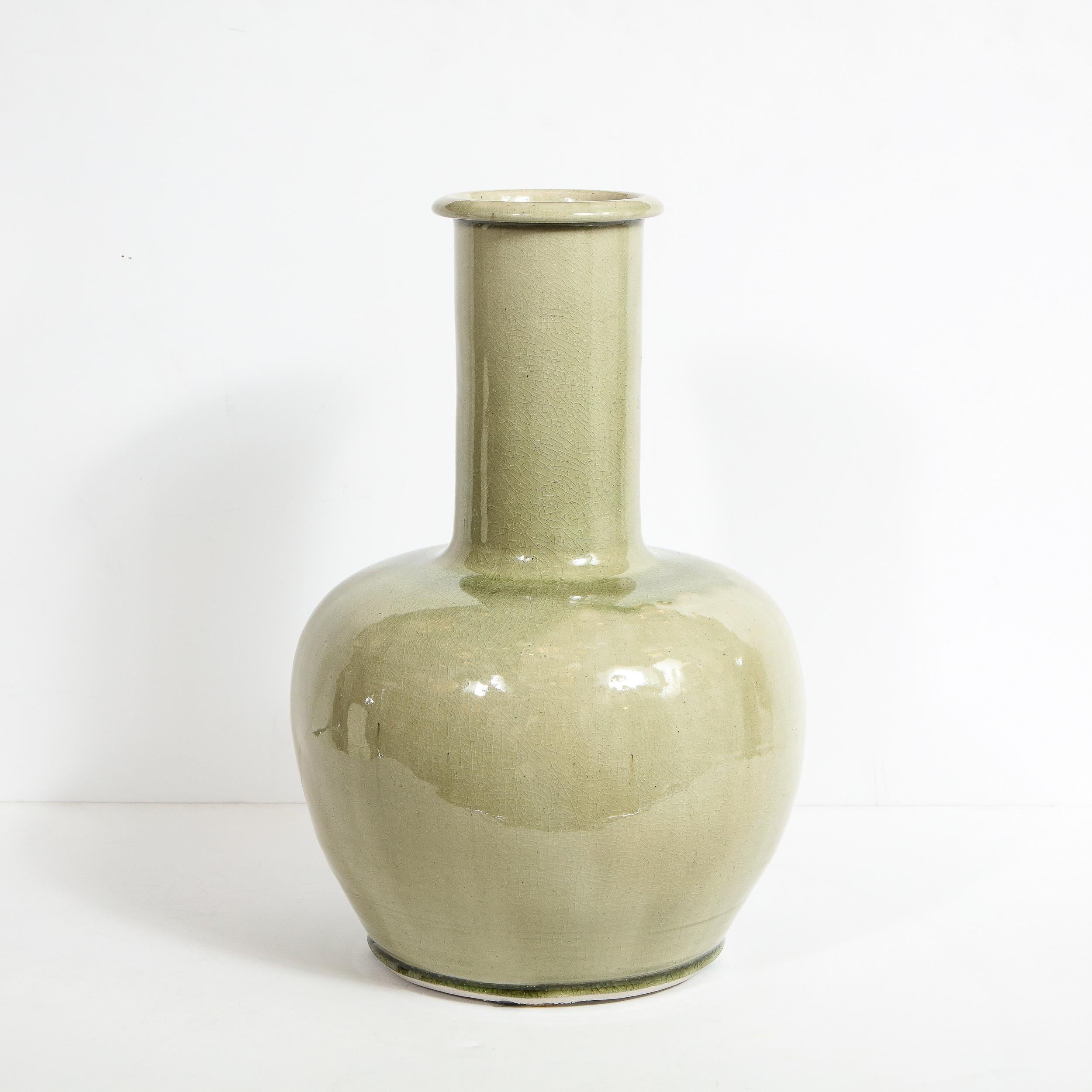 Modernist Sage Green Craqueleur Glazed Ceramic Vase 4