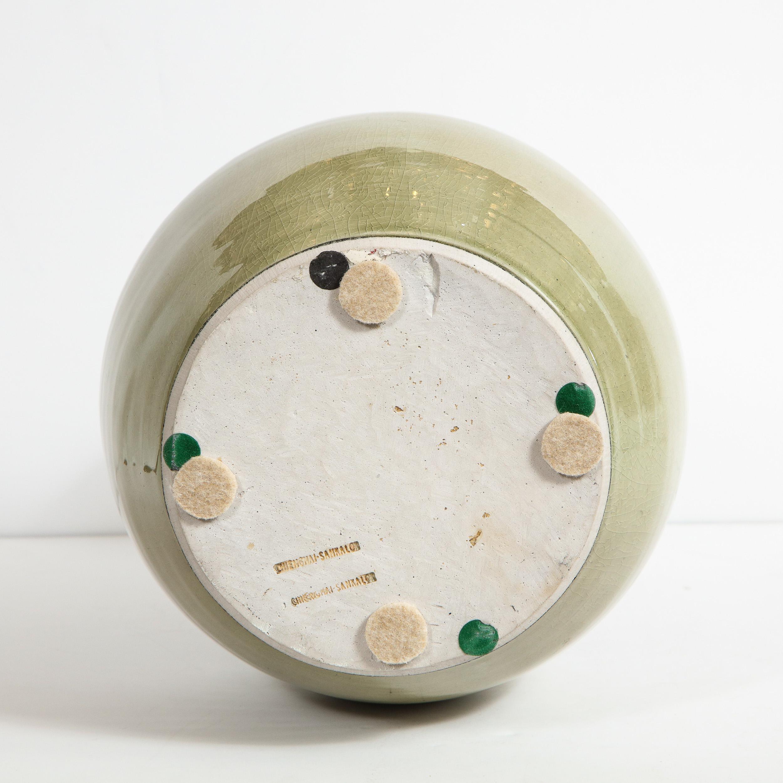 Modernist Sage Green Craqueleur Glazed Ceramic Vase 5