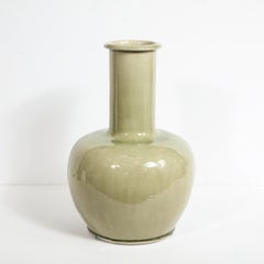 Modernist Sage Green Craqueleur Glazed Ceramic Vase