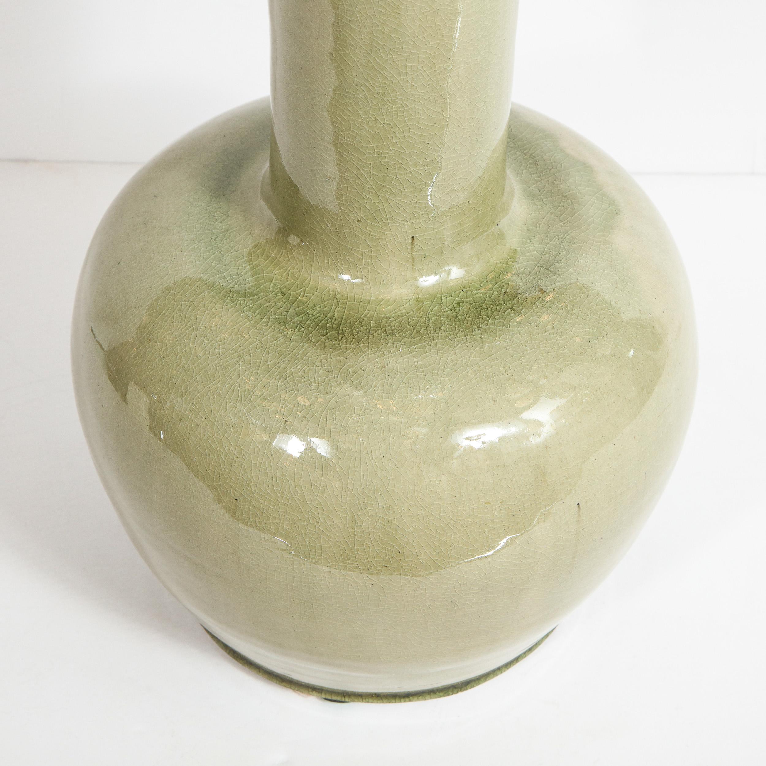 20th Century Modernist Sage Green Craqueleur Glazed Ceramic Vase