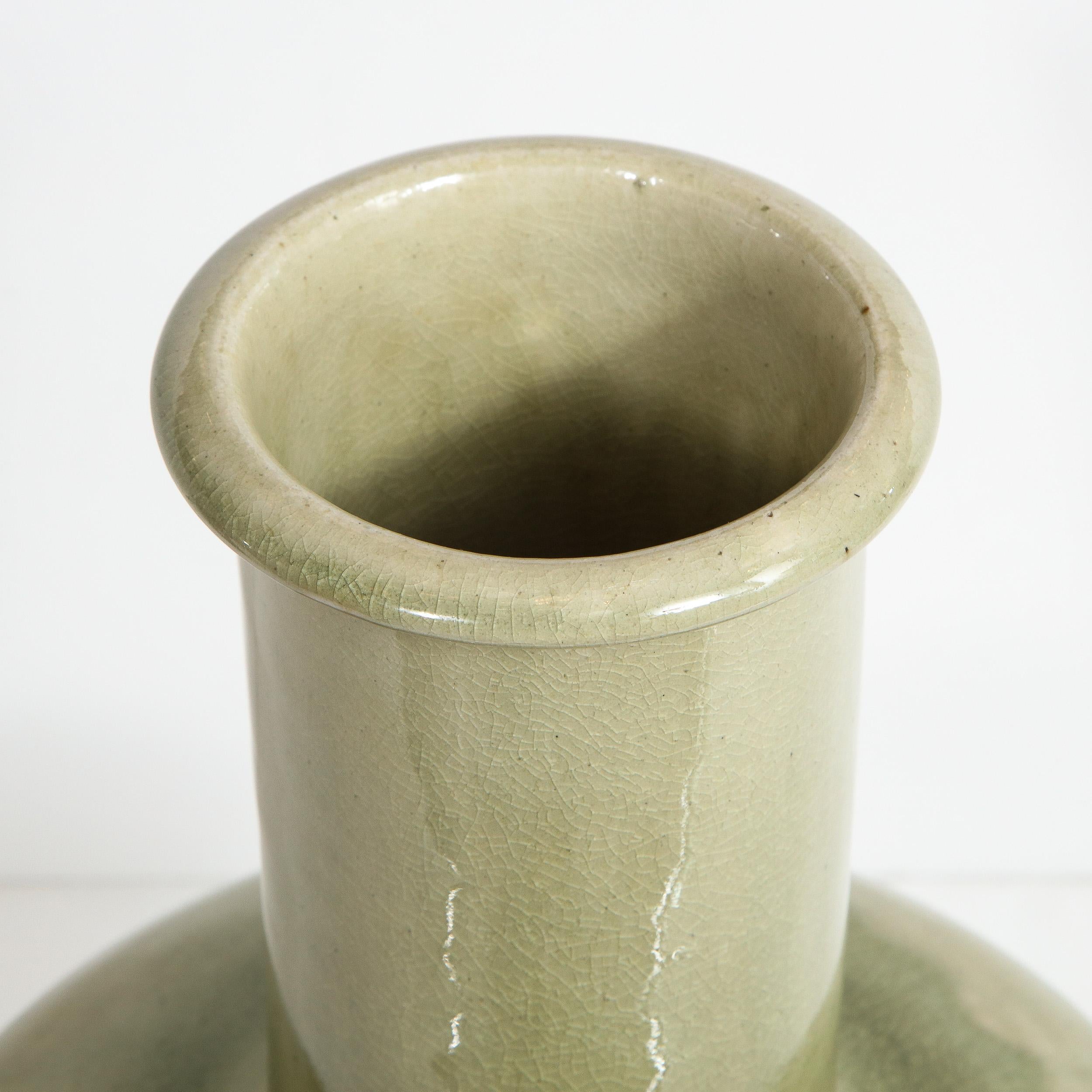 Modernist Sage Green Craqueleur Glazed Ceramic Vase 1