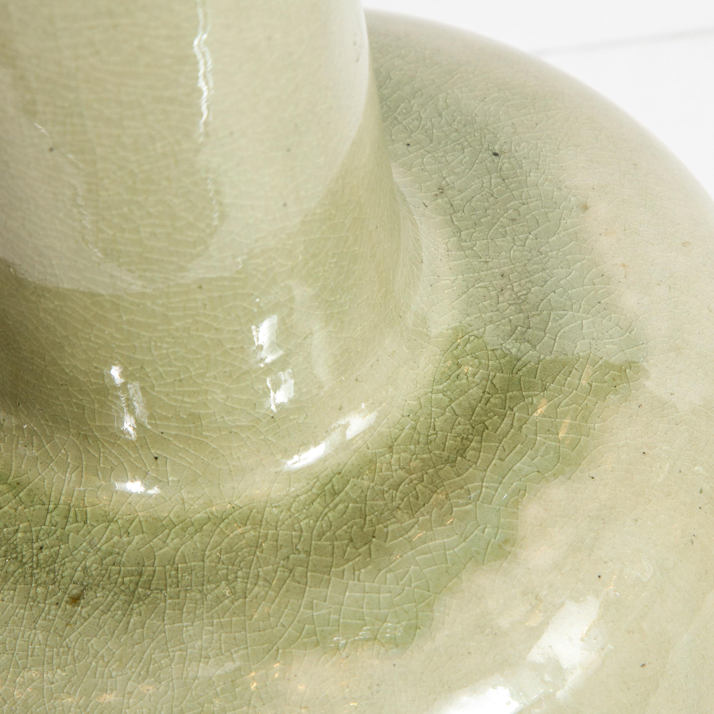 Modernist Sage Green Craqueleur Glazed Ceramic Vase 2