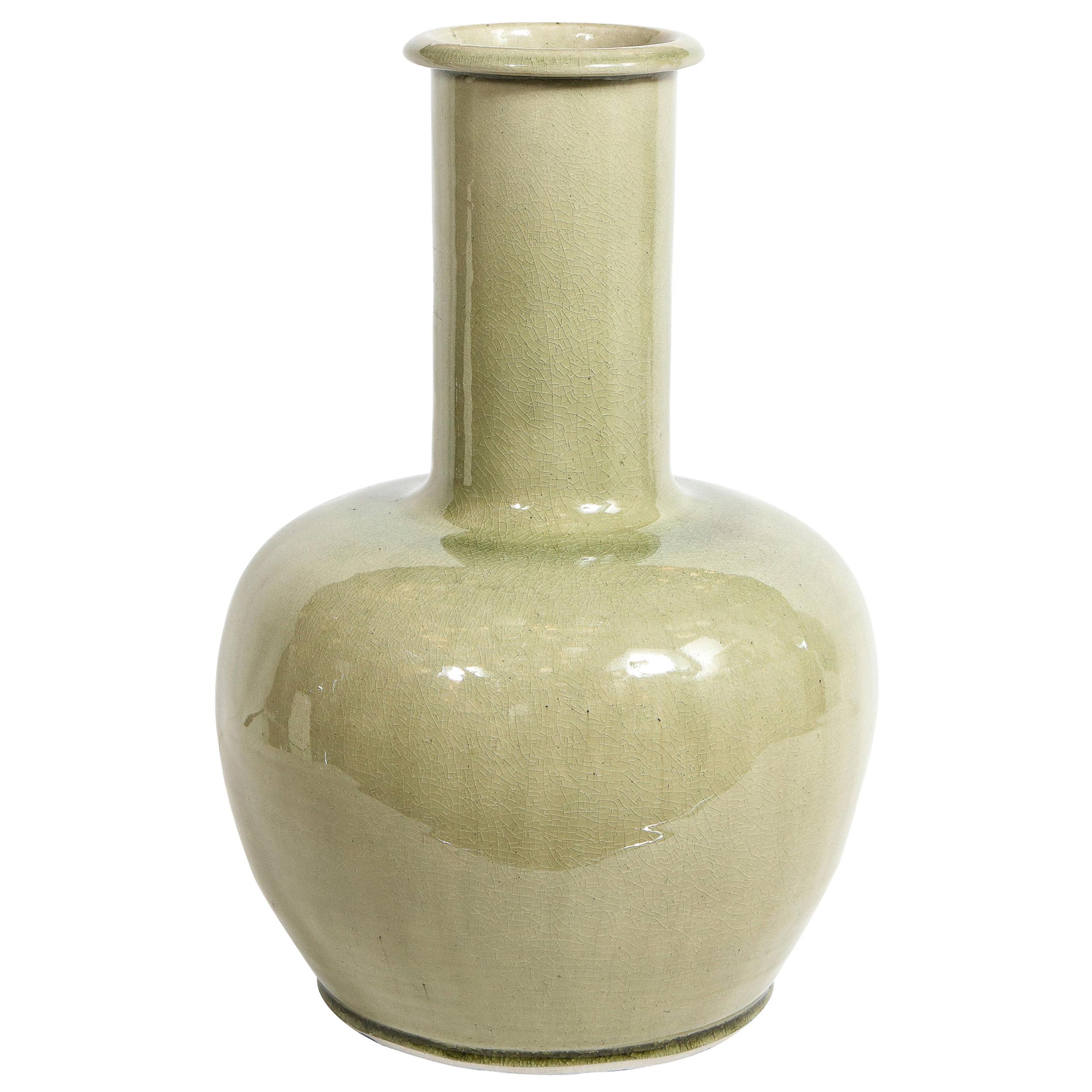 Modernist Sage Green Craqueleur Glazed Ceramic Vase