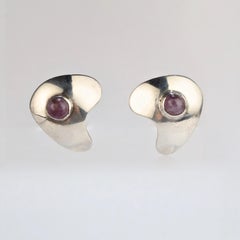 Modernist Sam Kramer Sterling Silver and Amethyst Clip-On Earrings