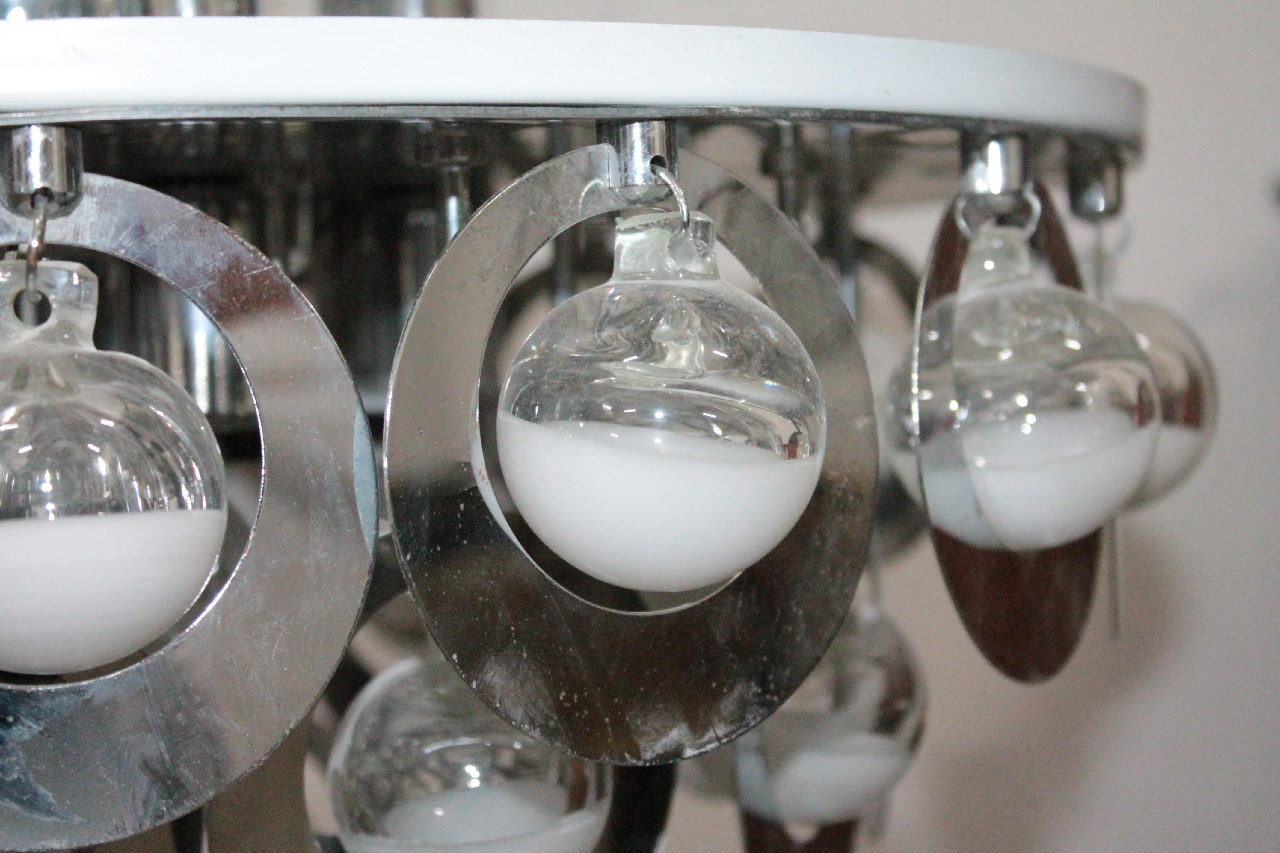 Mid-Century Modern Modernist Saturn Chandelier 1970s Murano Glass Balls Vistosi For Sale