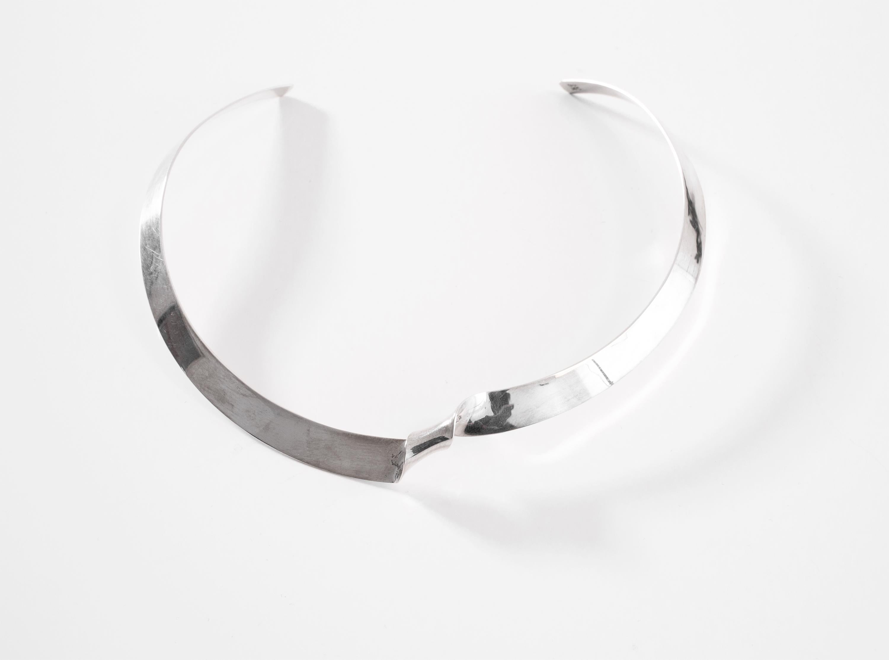 Modernist Scandinavian 1960s Silver Choker Necklace For Sale 1