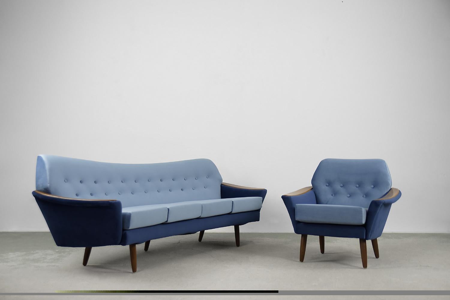 Vintage Scandinavian Modern Velvet Living Room Set by Holm Fabriker Ab, 1960s In Good Condition For Sale In Warszawa, Mazowieckie