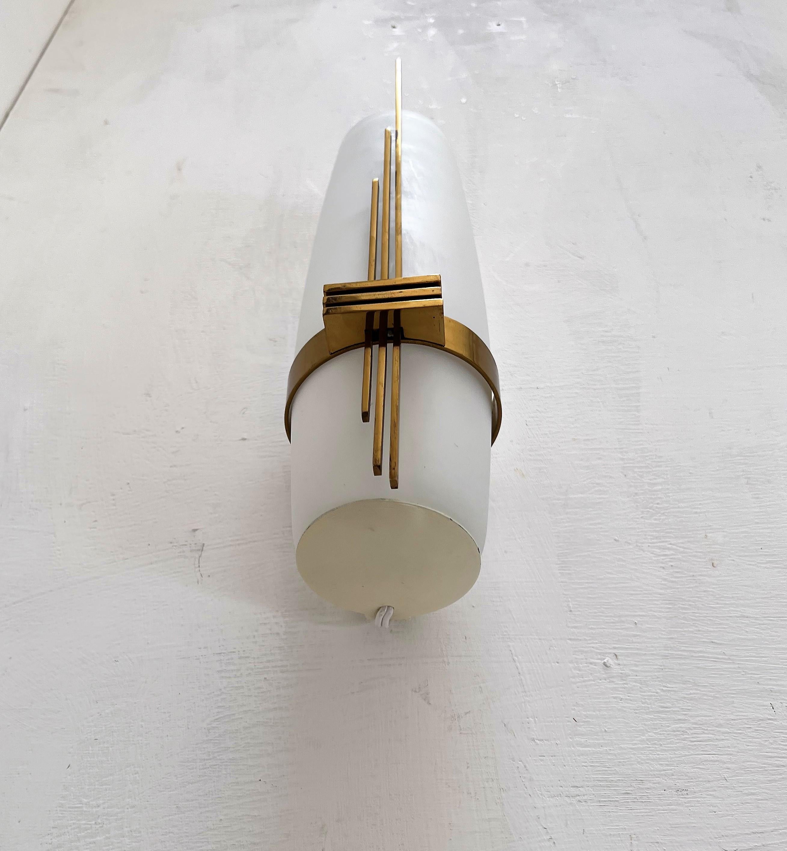 Modernist Sconce Attr Maison Arlus in Brass and Opaline Glass, France, 1950s For Sale 3