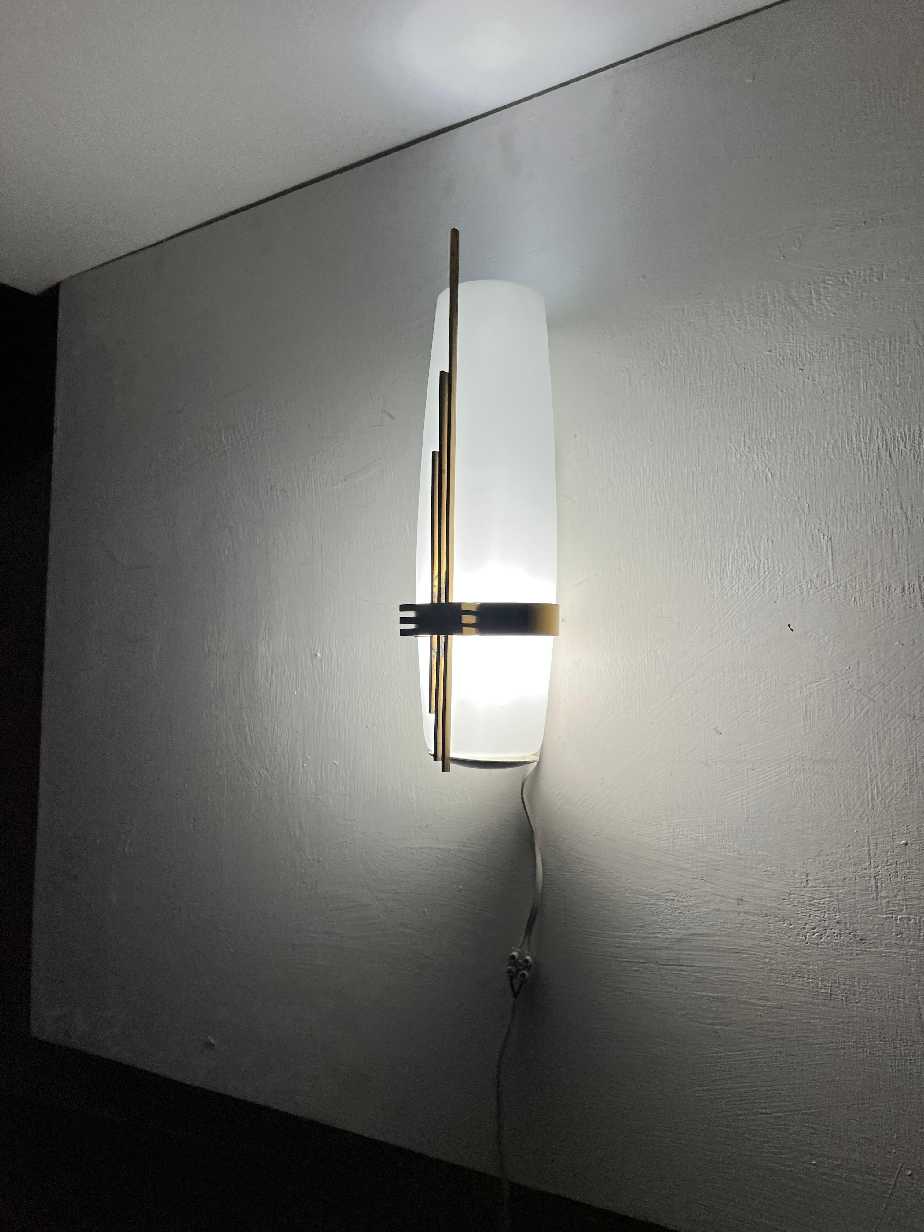 Modernist Sconce Attr Maison Arlus in Brass and Opaline Glass, France, 1950s For Sale 6