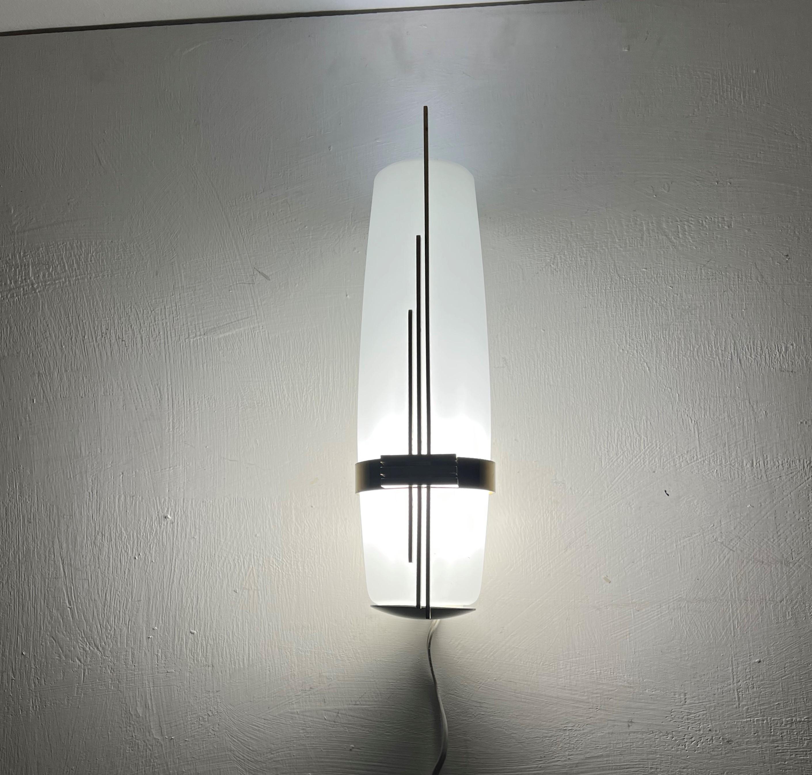 Modernist Sconce Attr Maison Arlus in Brass and Opaline Glass, France, 1950s For Sale 7