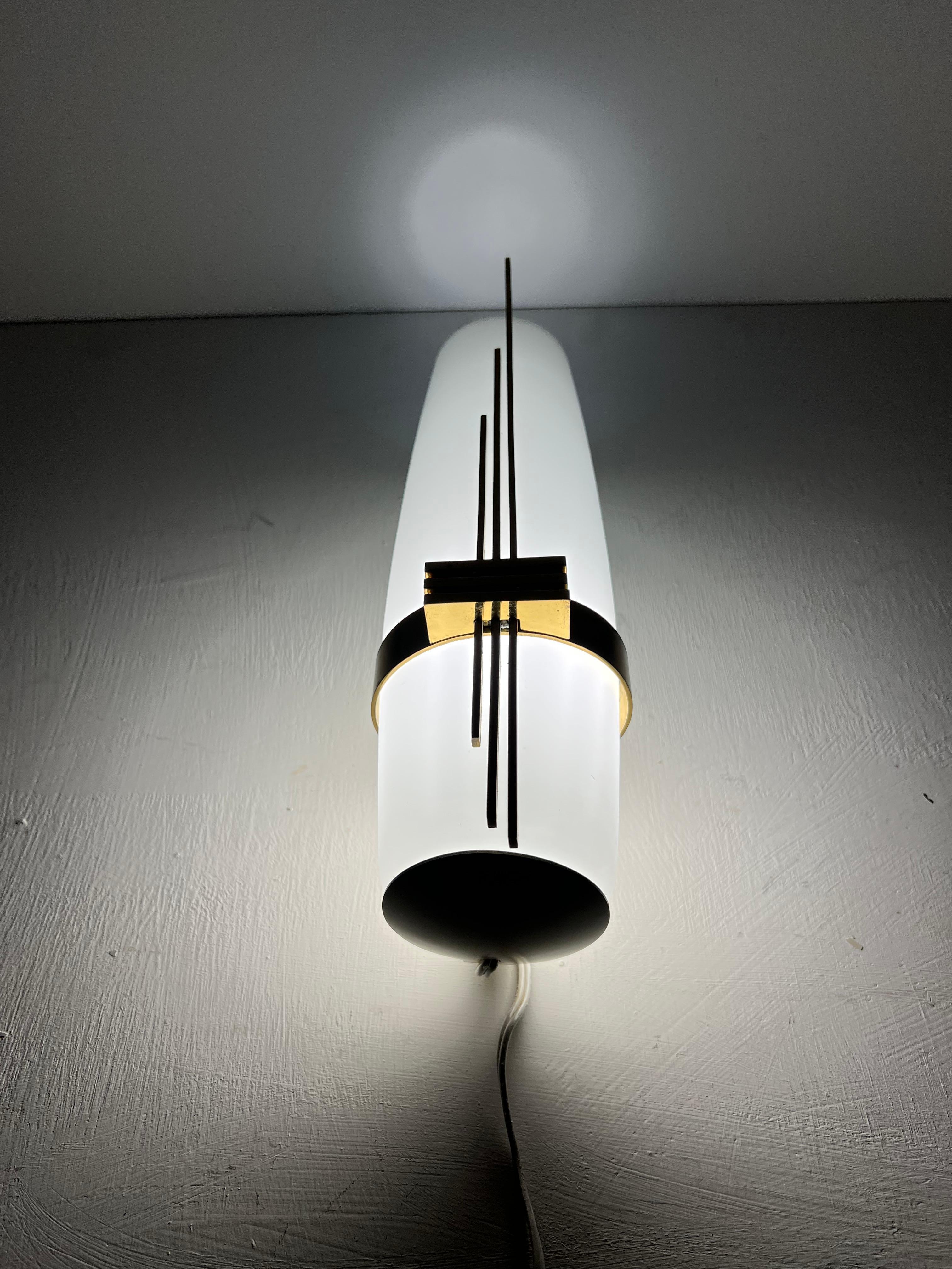 Modernist Sconce Attr Maison Arlus in Brass and Opaline Glass, France, 1950s For Sale 8