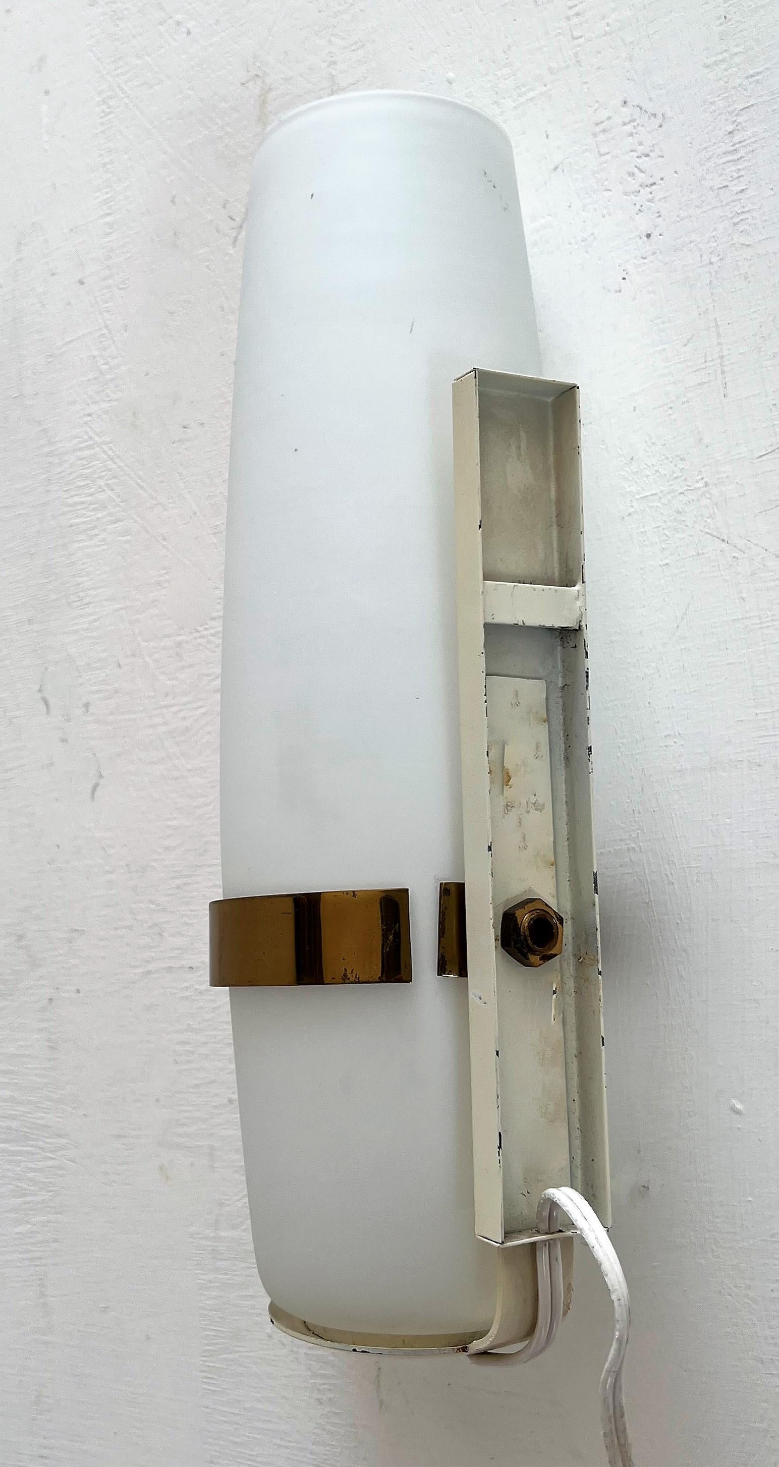 Modernist Sconce Attr Maison Arlus in Brass and Opaline Glass, France, 1950s For Sale 9