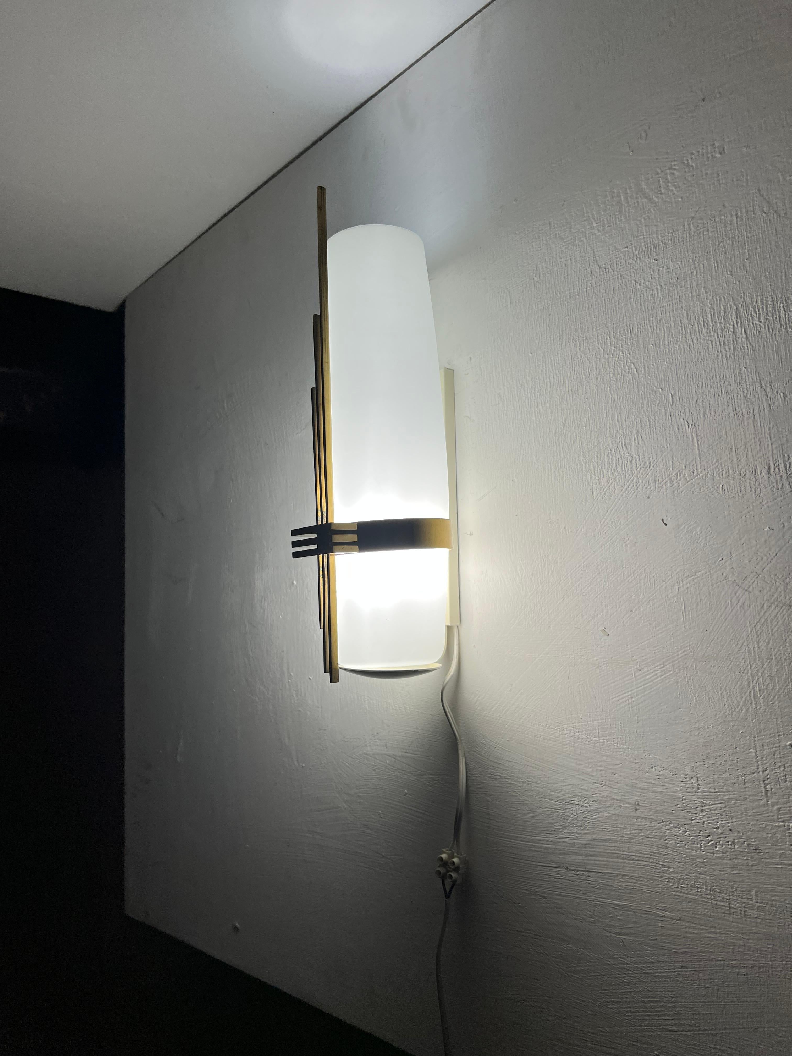 Modernist Sconce Attr Maison Arlus in Brass and Opaline Glass, France, 1950s For Sale 2