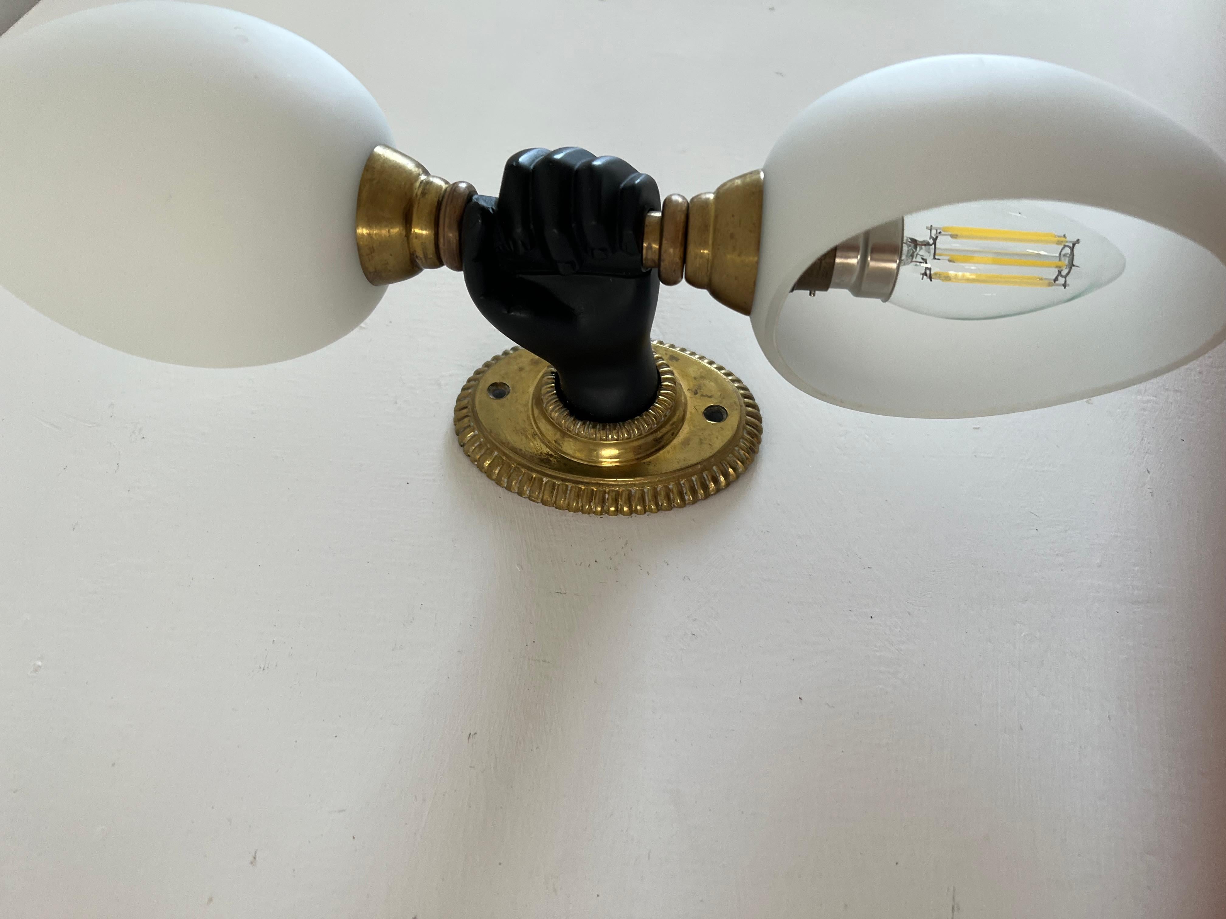 Modernist Sconce by Maison Arlus in Gilt Bronze and Opaline Glass, France For Sale 1