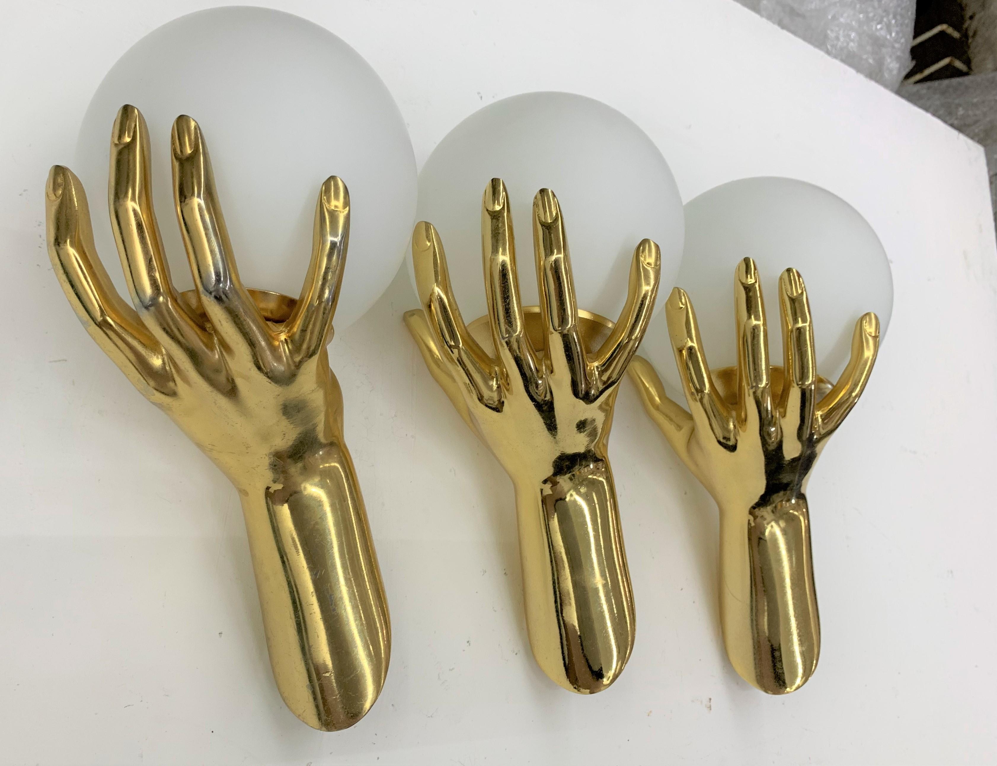 Mid-20th Century Modernist Sconces by Maison Arlus in Gilt Bronze and Opaline Glass, France
