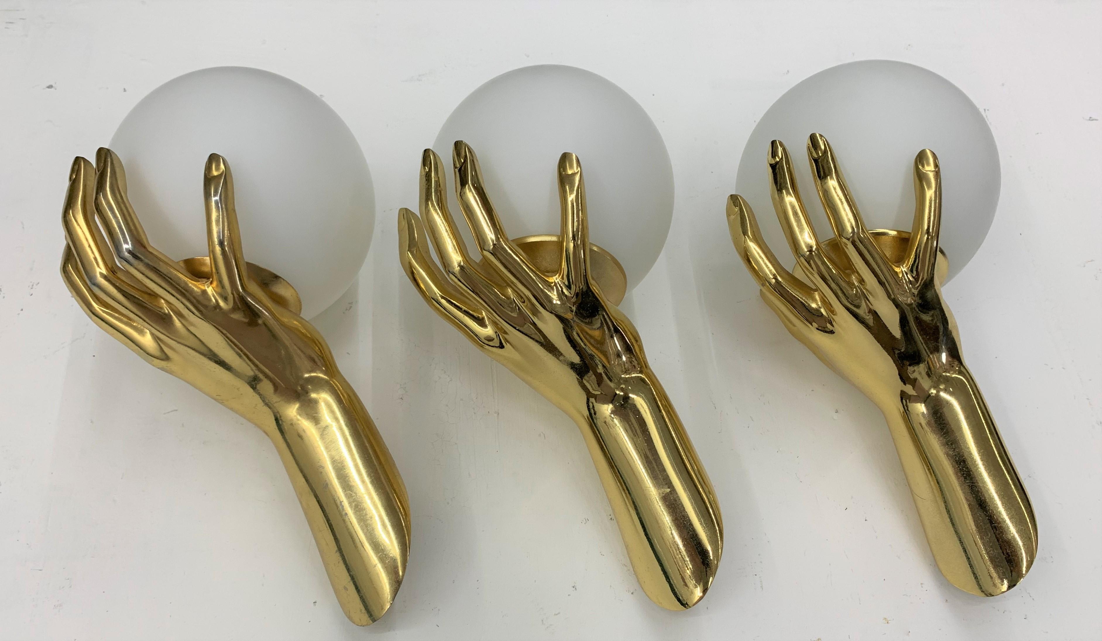 Modernist Sconces by Maison Arlus in Gilt Bronze and Opaline Glass, France 4