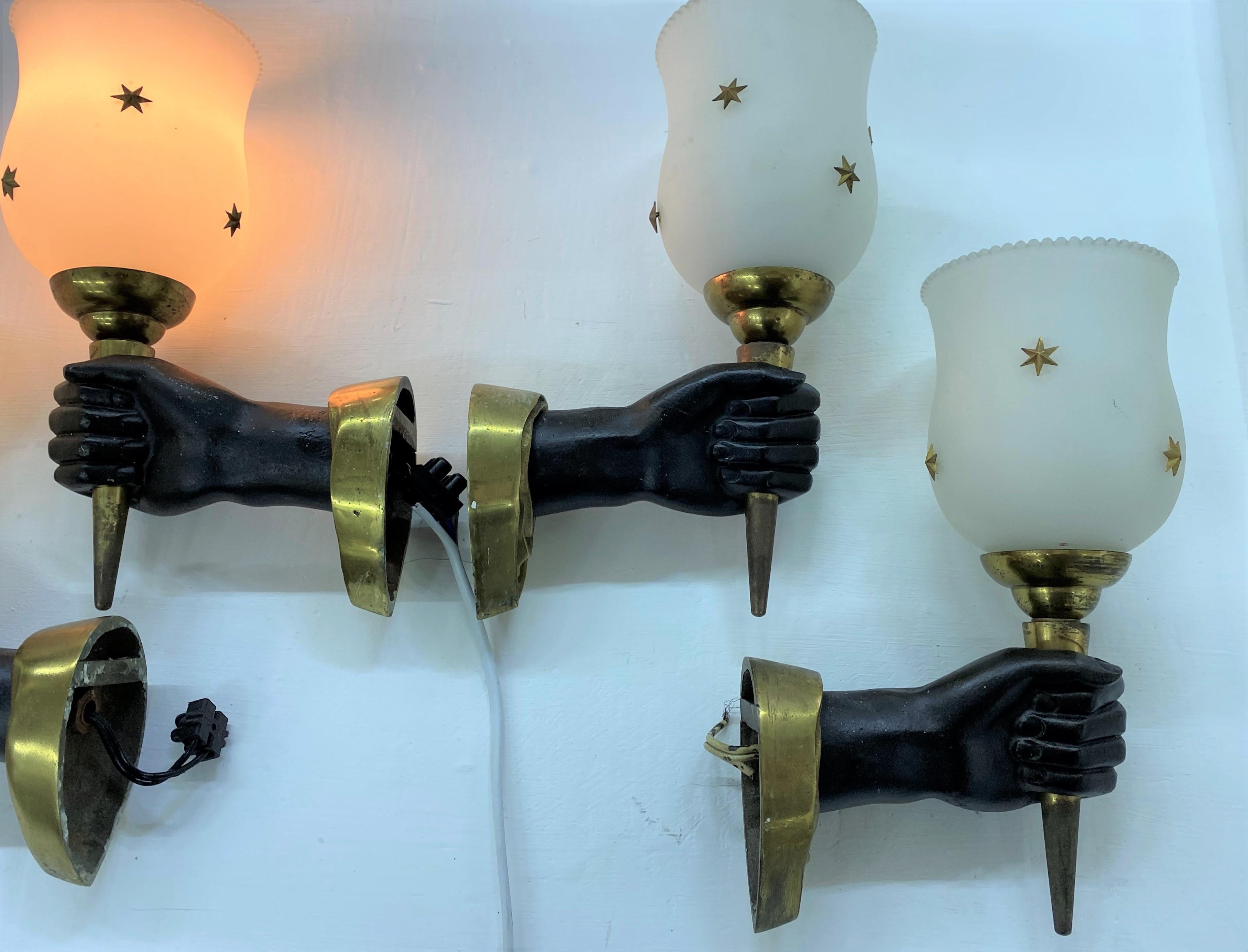 Modernist Sconces by Maison Arlus in Gilt Bronze and Opaline Glass, France For Sale 6