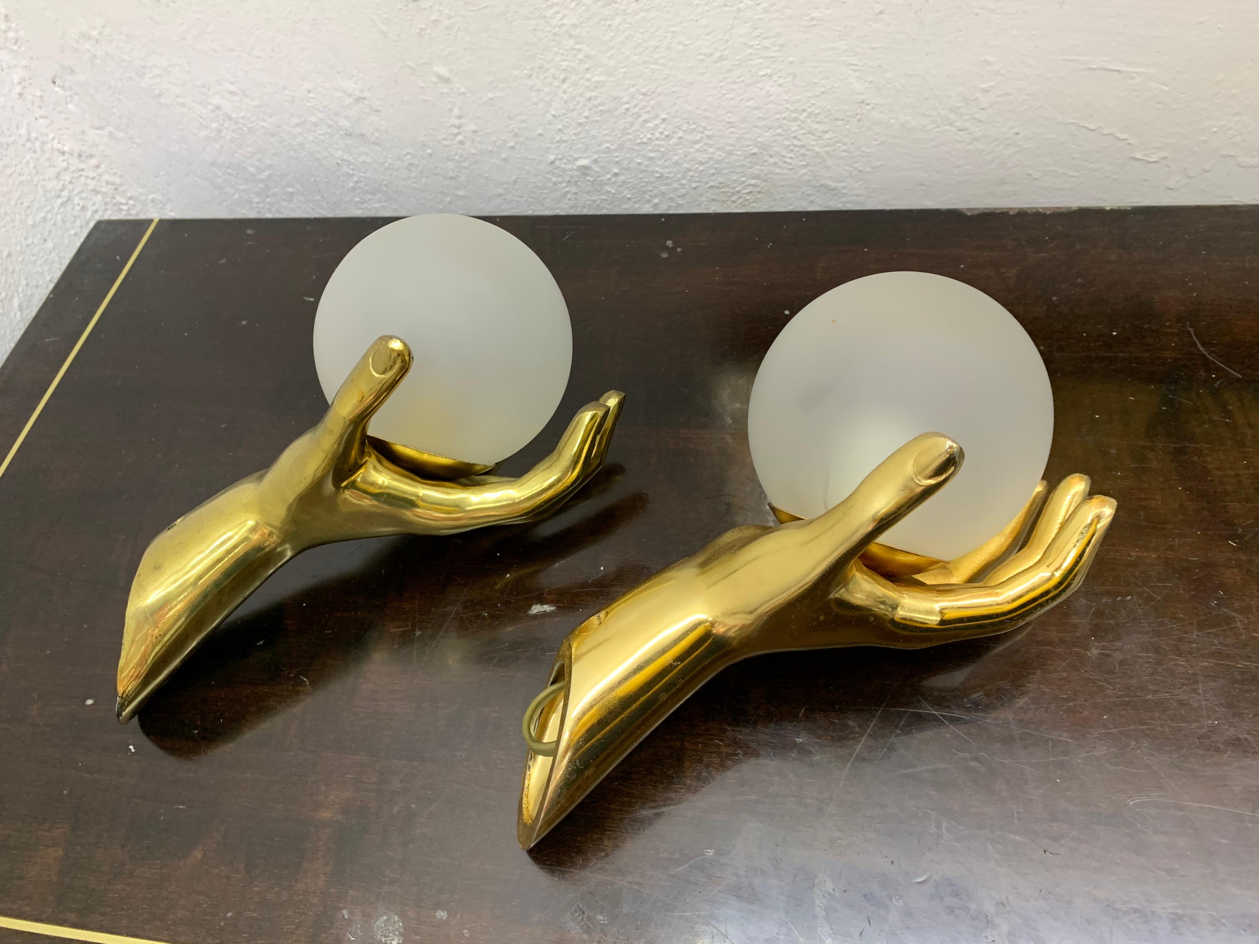 Modernist Sconces by Maison Arlus in Gilt Bronze and Opaline Glass, France 7