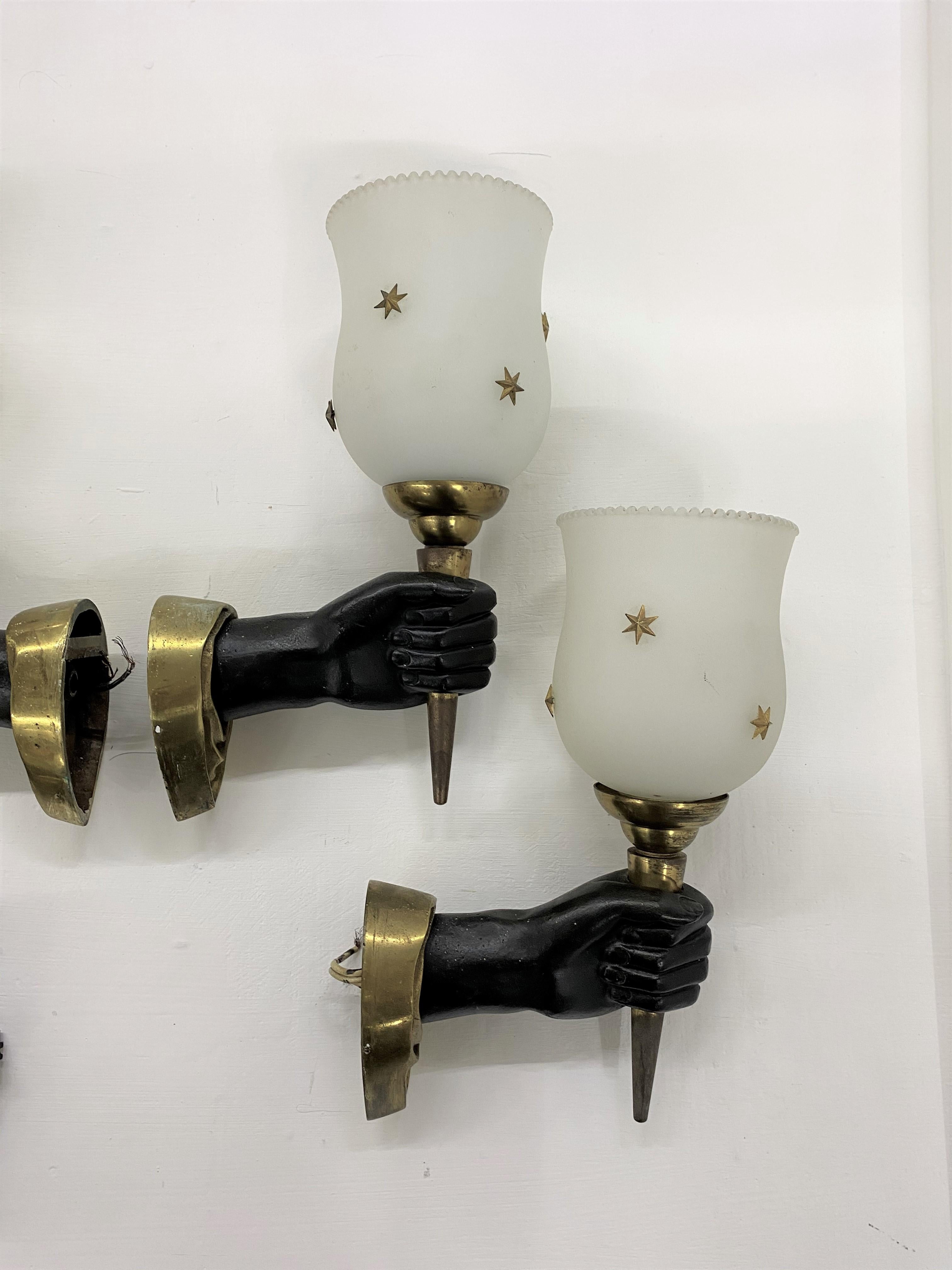 Modernist Sconces by Maison Arlus in Gilt Bronze and Opaline Glass, France In Good Condition For Sale In Merida, Yucatan