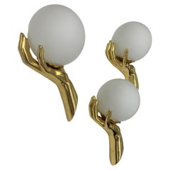 Modernist Sconces by Maison Arlus in Gilt Bronze and Opaline Glass, France