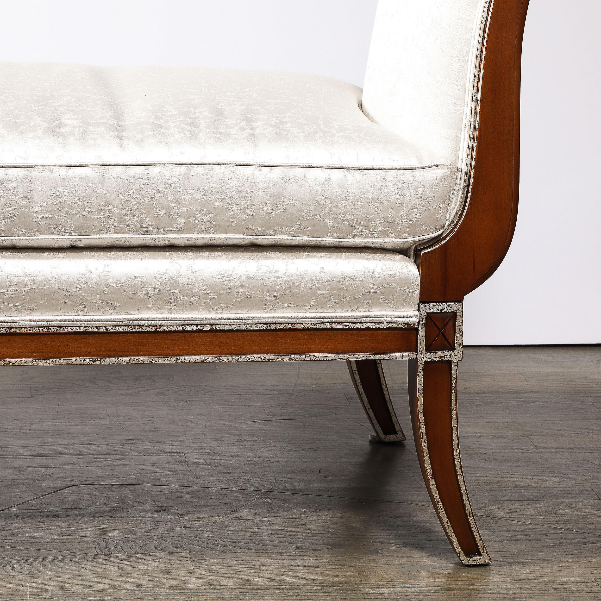 Modernist Scroll Form Bench in Walnut With Silver Naturalist Upholstery For Sale 8