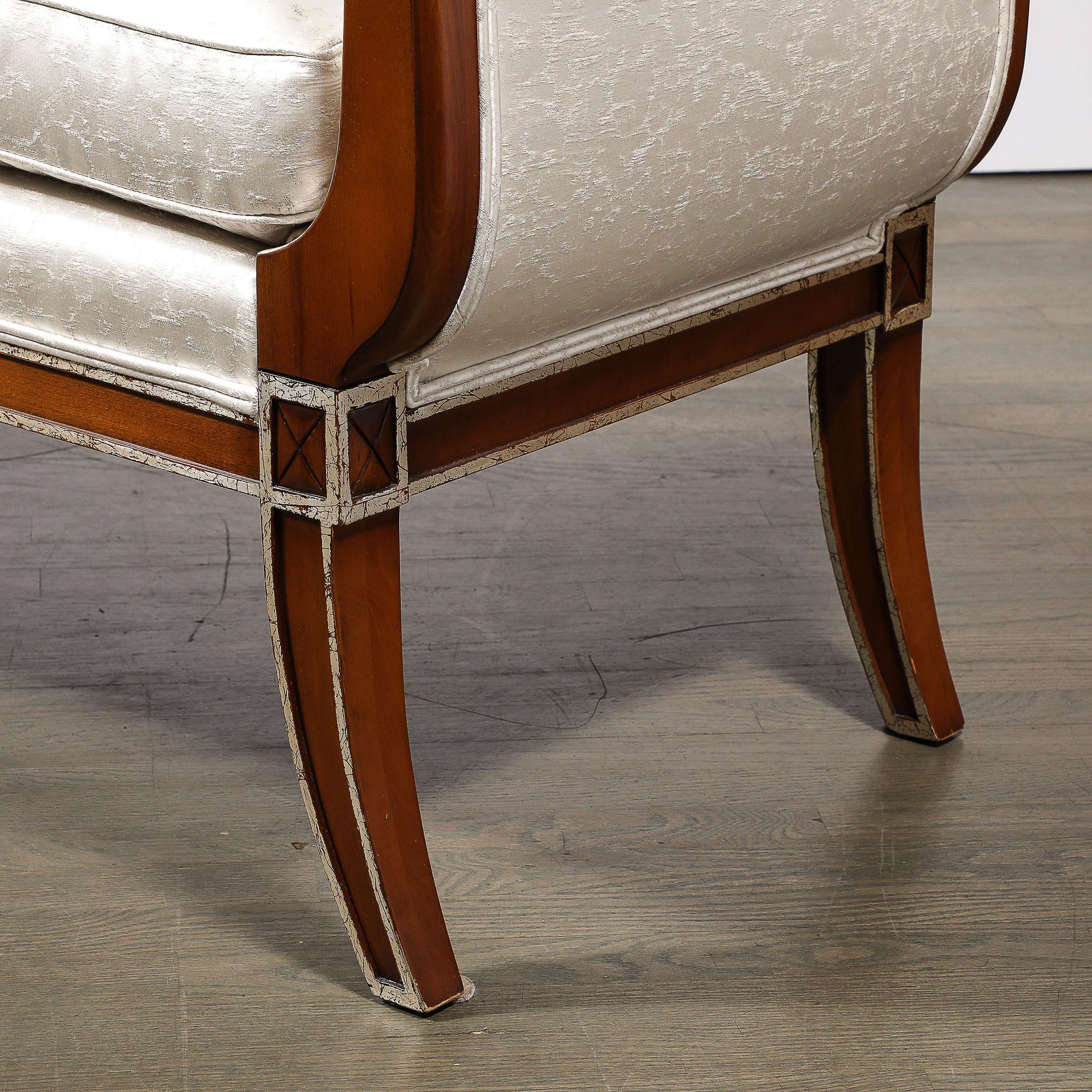 Modernist Scroll Form Bench in Walnut With Silver Naturalist Upholstery For Sale 10
