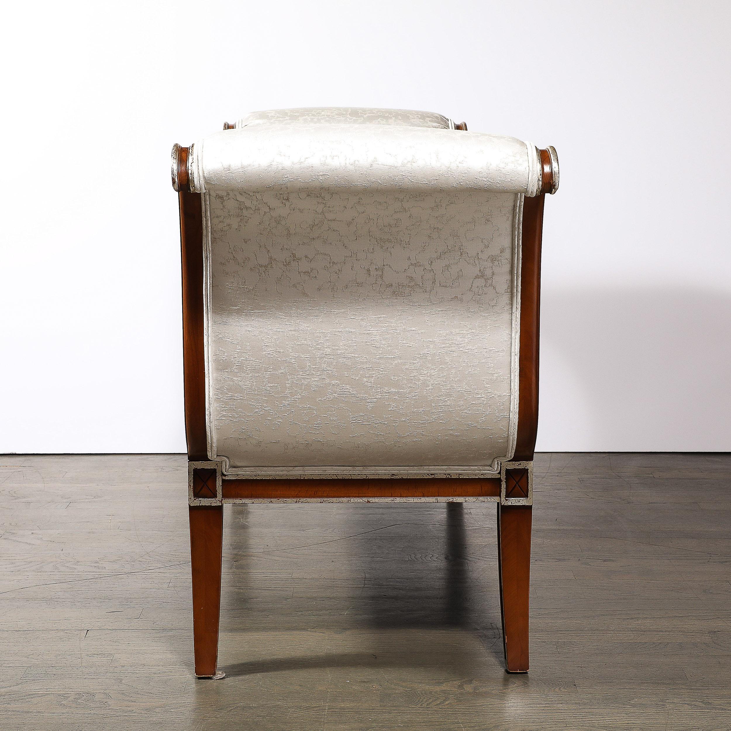 Modernist Scroll Form Bench in Walnut With Silver Naturalist Upholstery For Sale 11