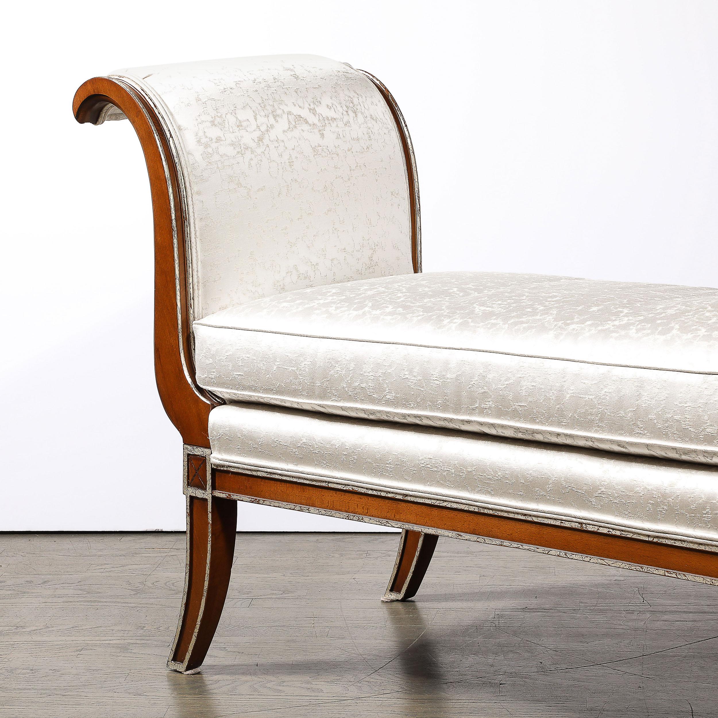 20th Century Modernist Scroll Form Bench in Walnut With Silver Naturalist Upholstery For Sale
