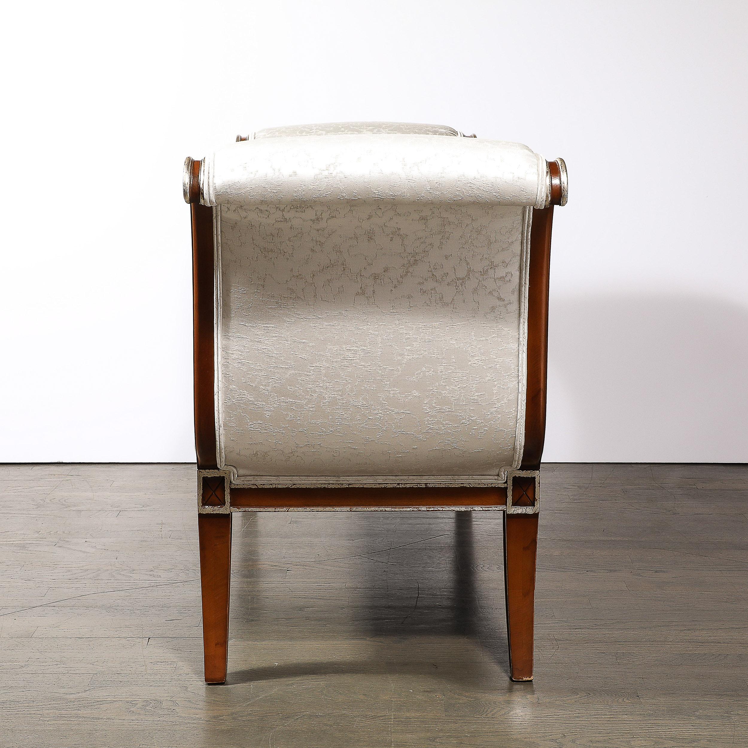 Modernist Scroll Form Bench in Walnut With Silver Naturalist Upholstery For Sale 4