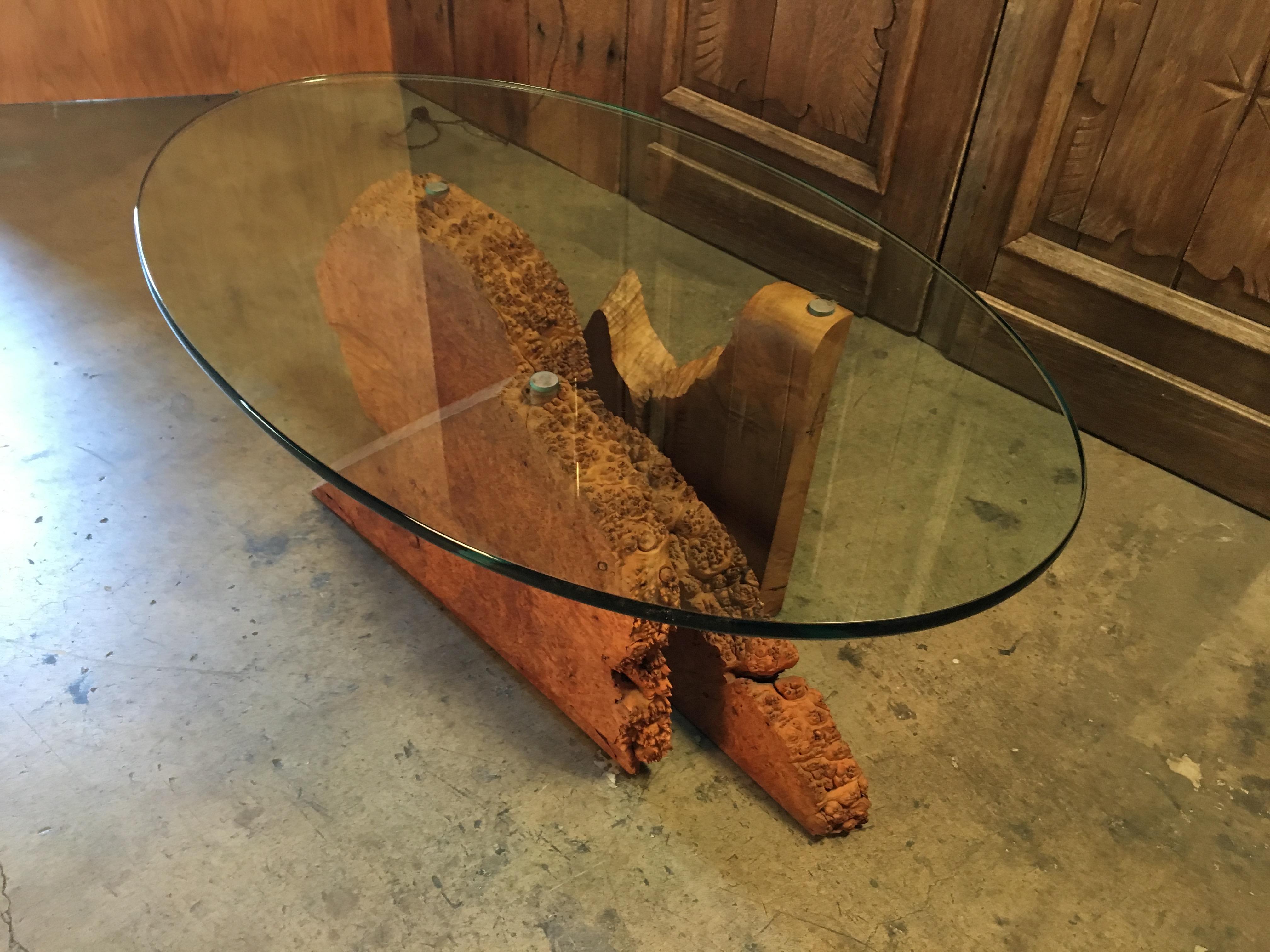 Modernist Sculpted Burl Wood Coffee Table  In Good Condition In Denton, TX
