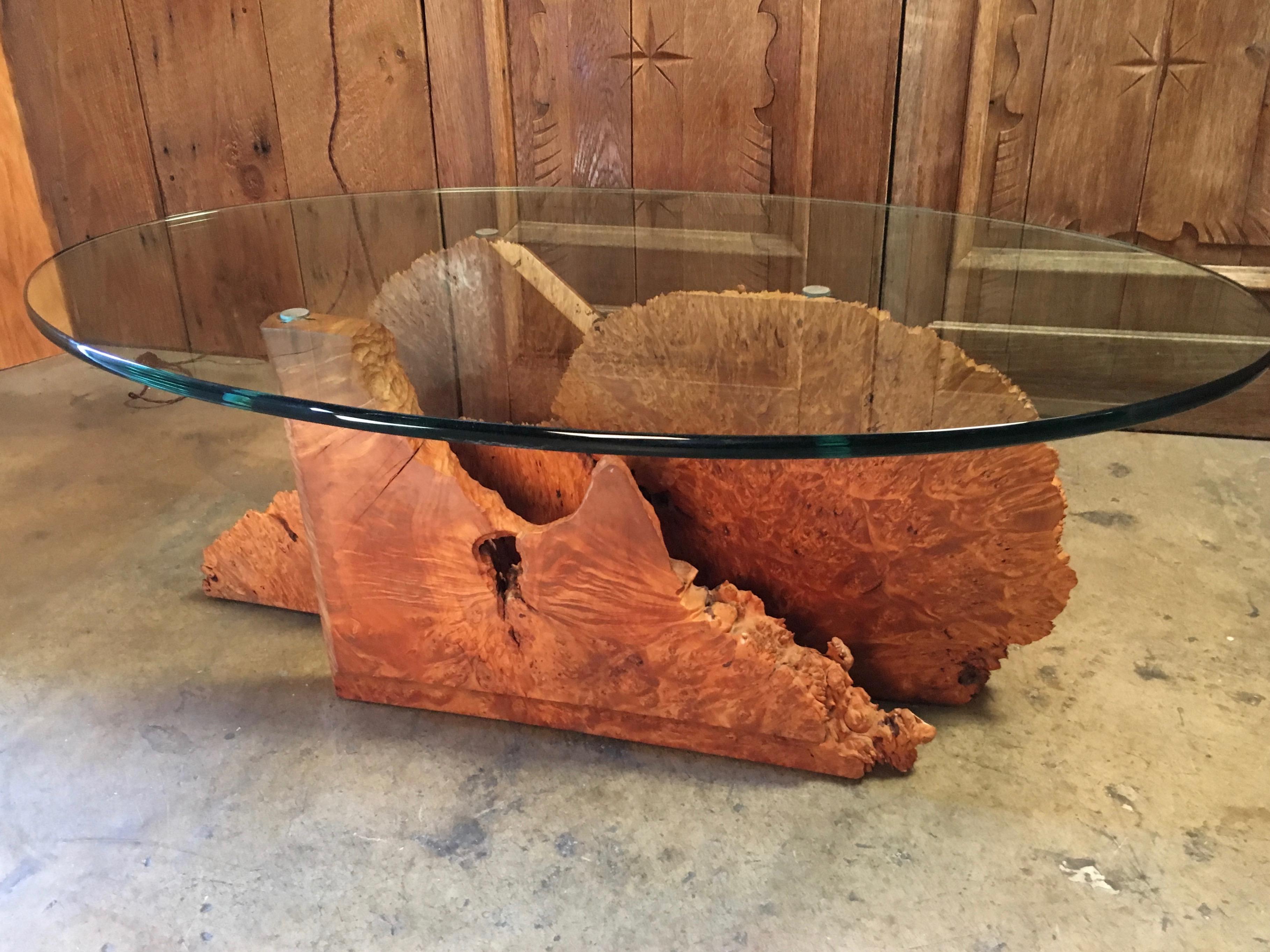 20th Century Modernist Sculpted Burl Wood Coffee Table 