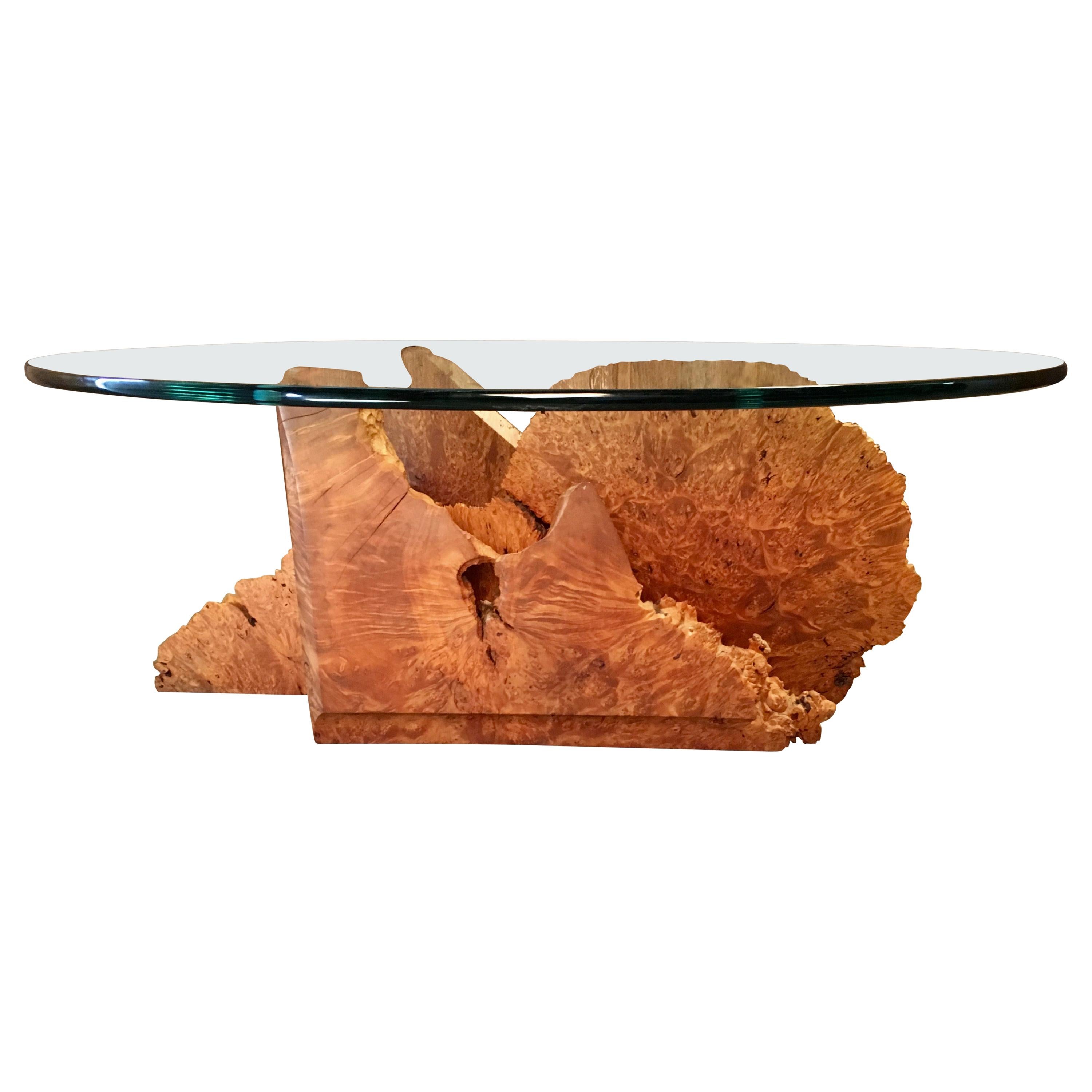 Modernist Sculpted Burl Wood Coffee Table 