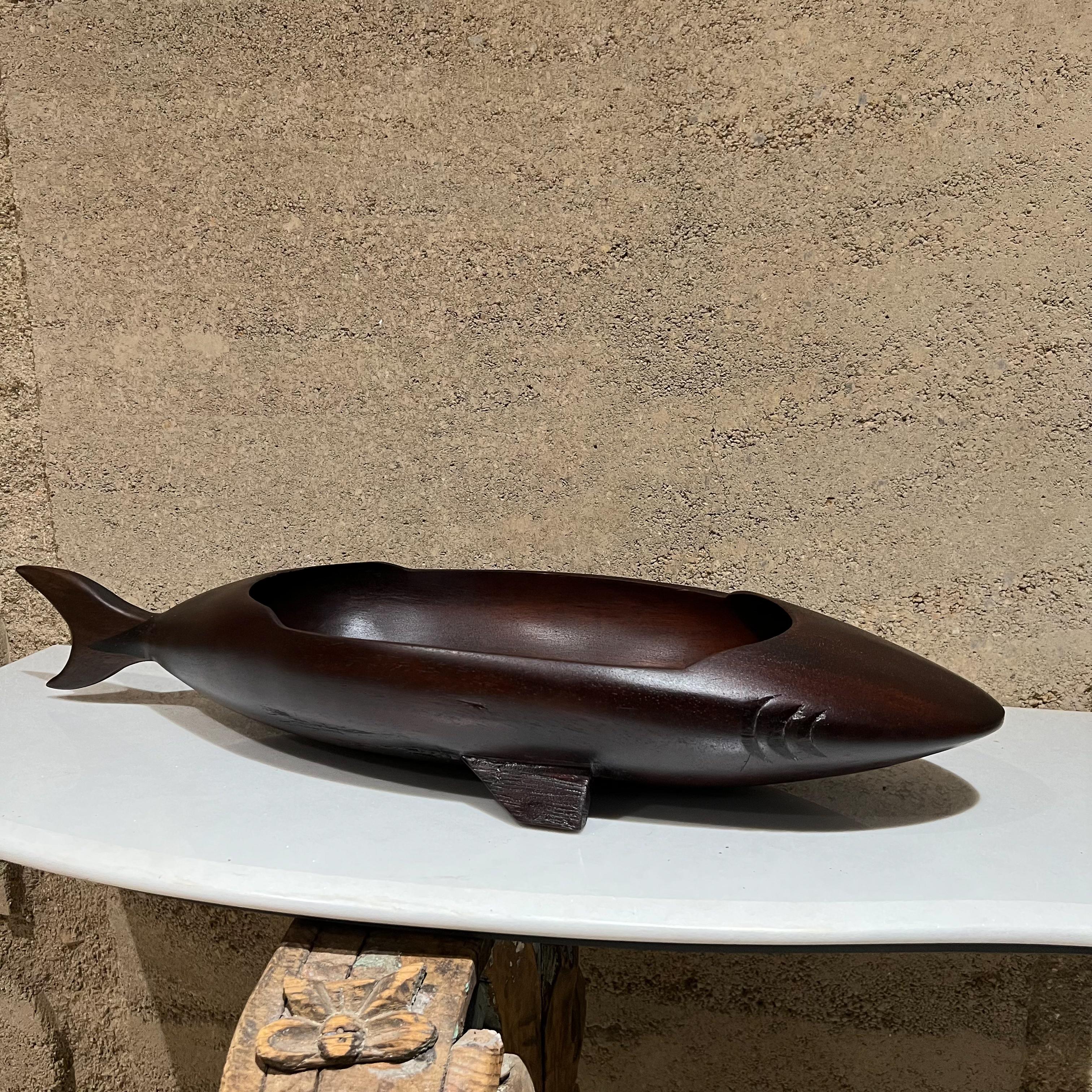 1970s Modernist Sculpted Sleek Wood Shark Bowl Catchall Dish For Sale 4
