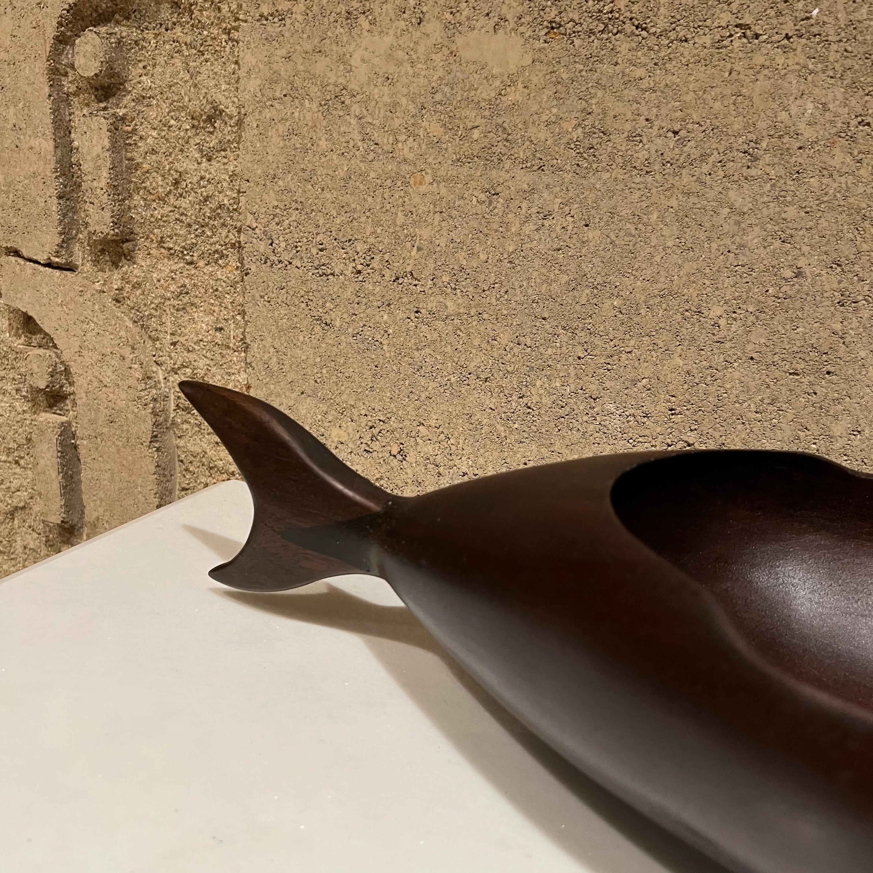 1970s Modernist Sculpted Sleek Wood Shark Bowl Catchall Dish For Sale 2