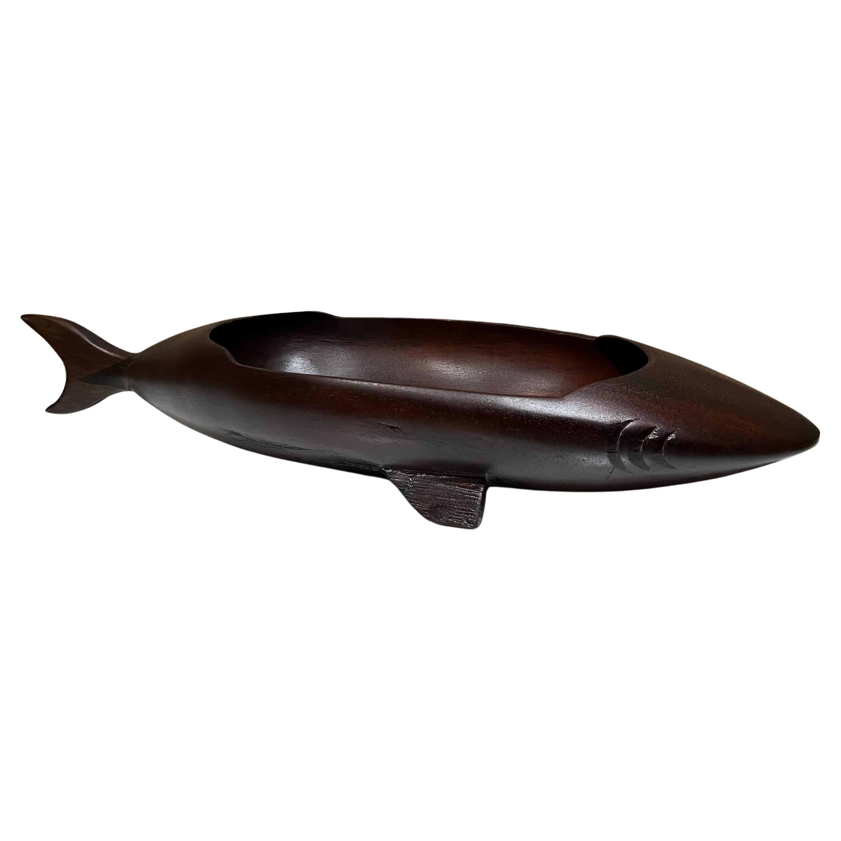 1970s Modernist Sculpted Sleek Wood Shark Bowl Catchall Dish For Sale