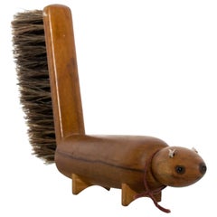 Modernist Sculpted Squirrel Shoe Brush in Olive Wood Made in Spain, 1960s