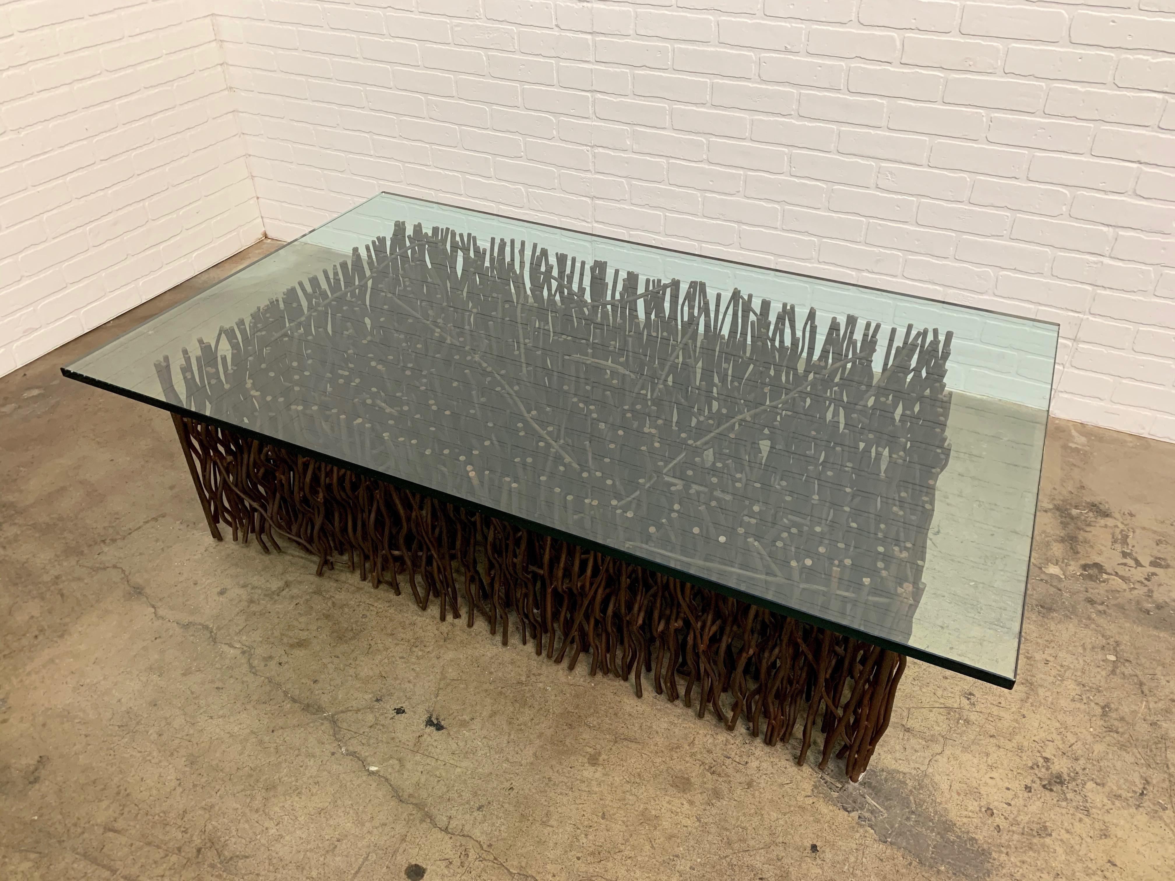 20th Century Modernist Sculpted Steel Rod Coffee Table