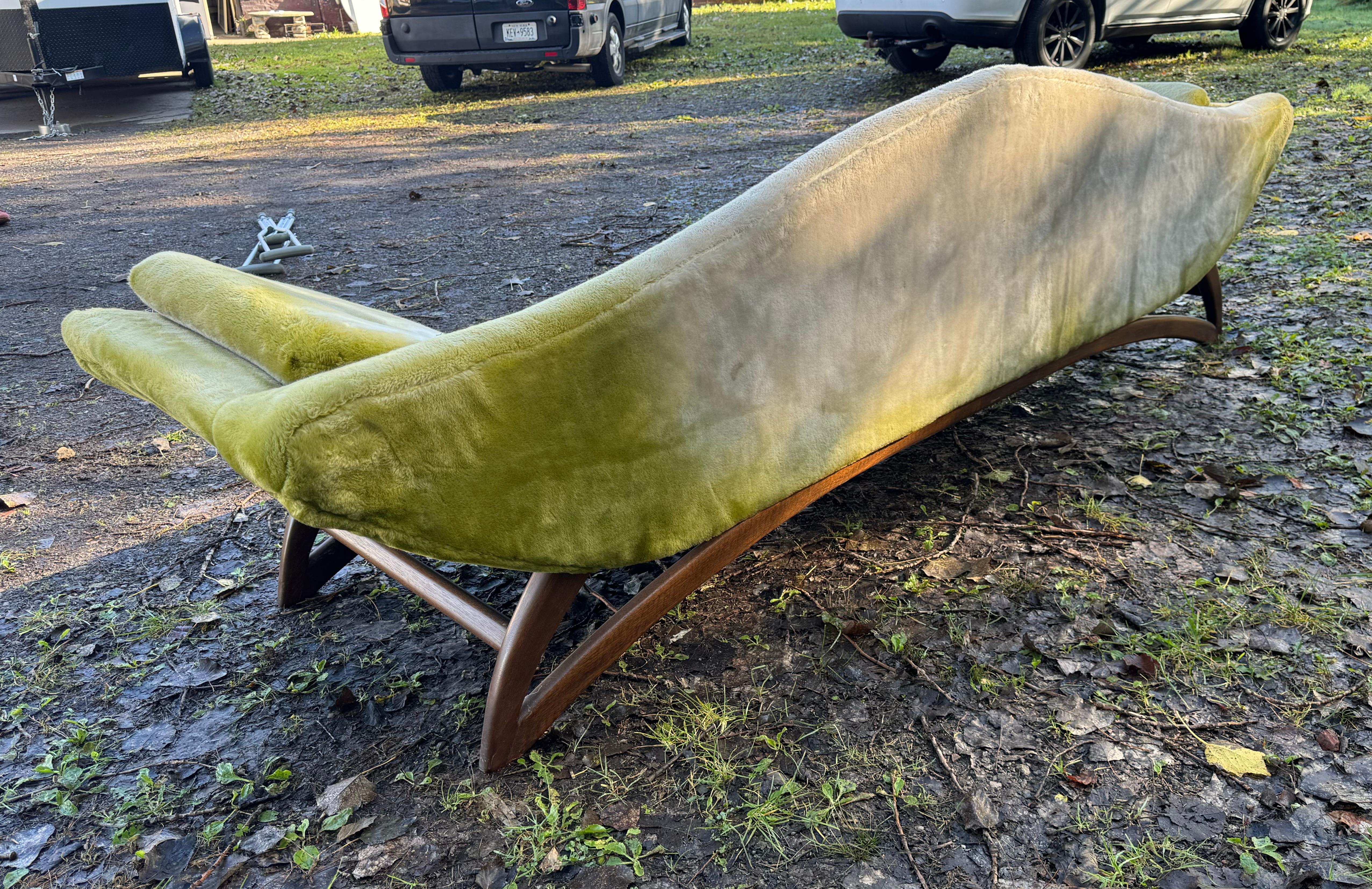 Fabric Modernist Sculpted Walnut Gondola Sofa by Adrian Pearsall For Sale