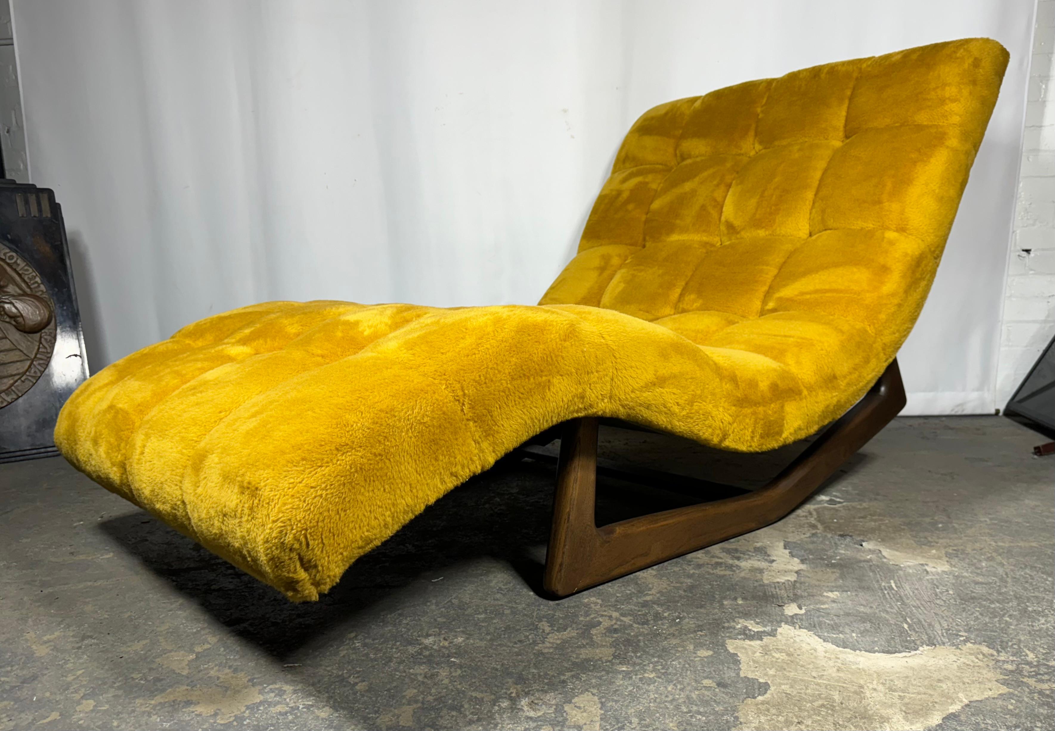 Modernist Sculptural 2-position Wave Chaise Lounge by Adrian Pearsall c.1960,, Truly amazing original condition,, Retains it's original button tufted yellow/gold fur upholstery,, Looks like it was never used,Extremely comfortable,, Hand delivery