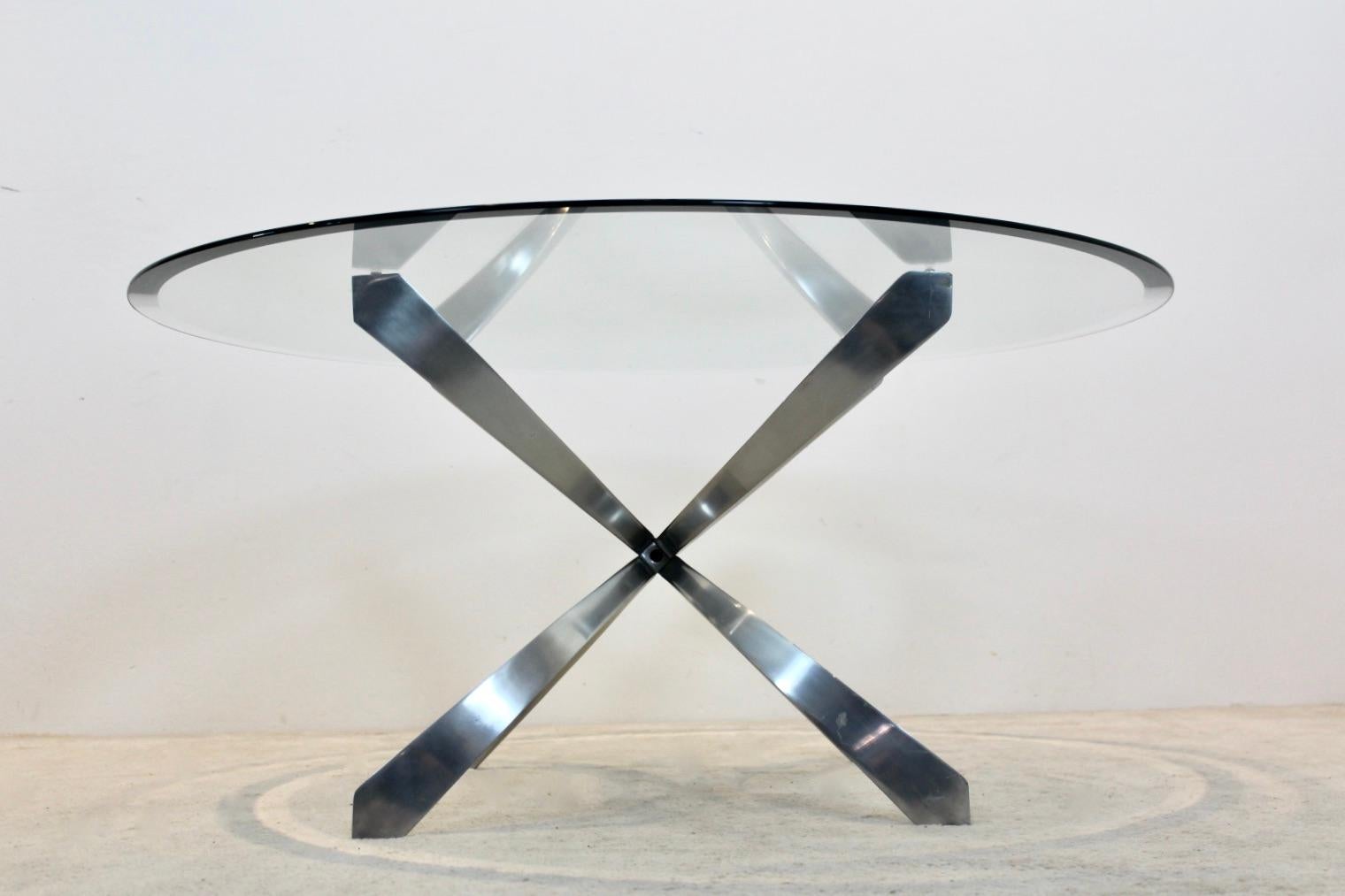 Mid-Century Modern Modernist Sculptural Aluminum and Glass Coffee Table by Knut Hesterberg, 1970s For Sale