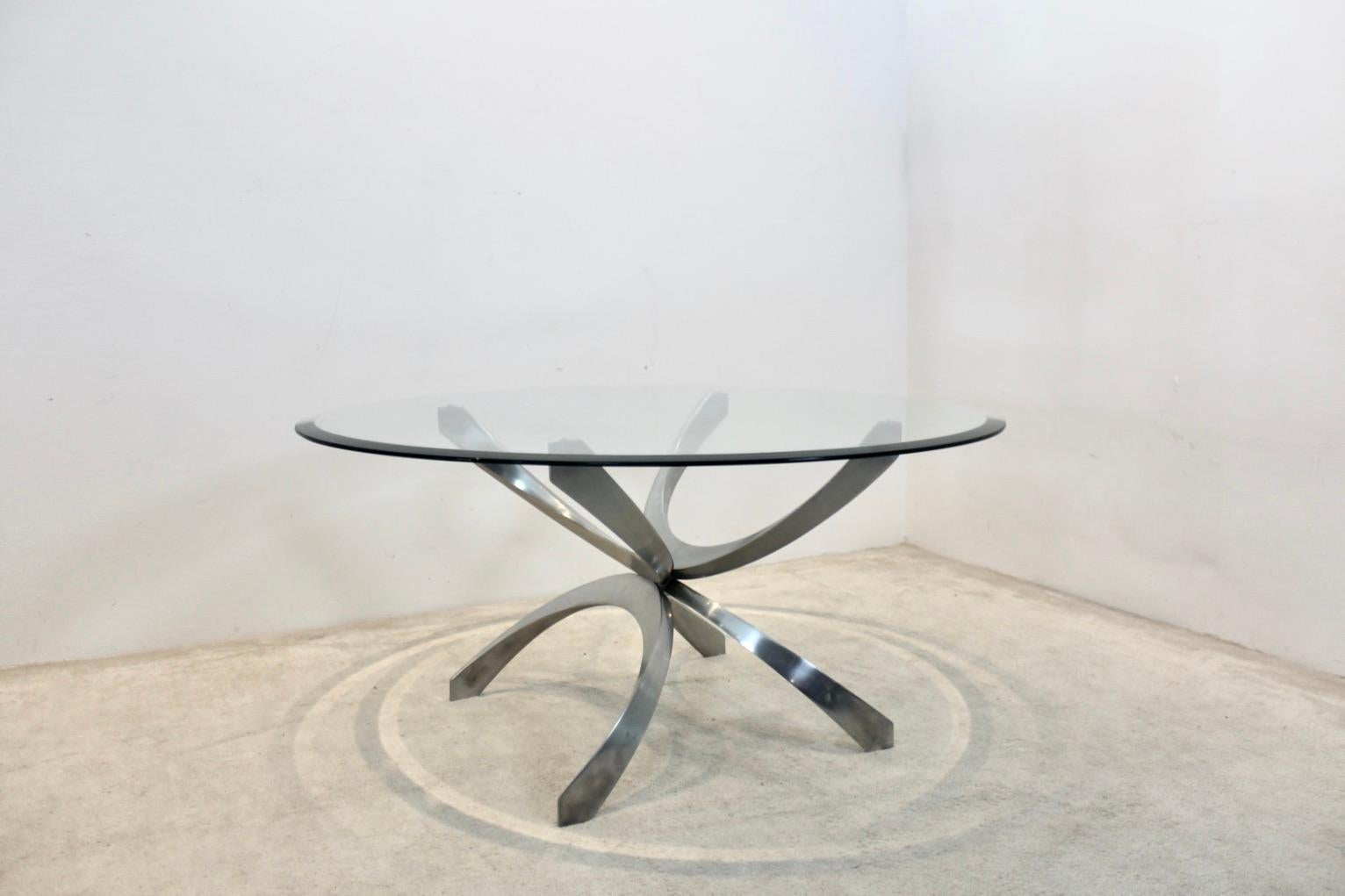 German Modernist Sculptural Aluminum and Glass Coffee Table by Knut Hesterberg, 1970s For Sale