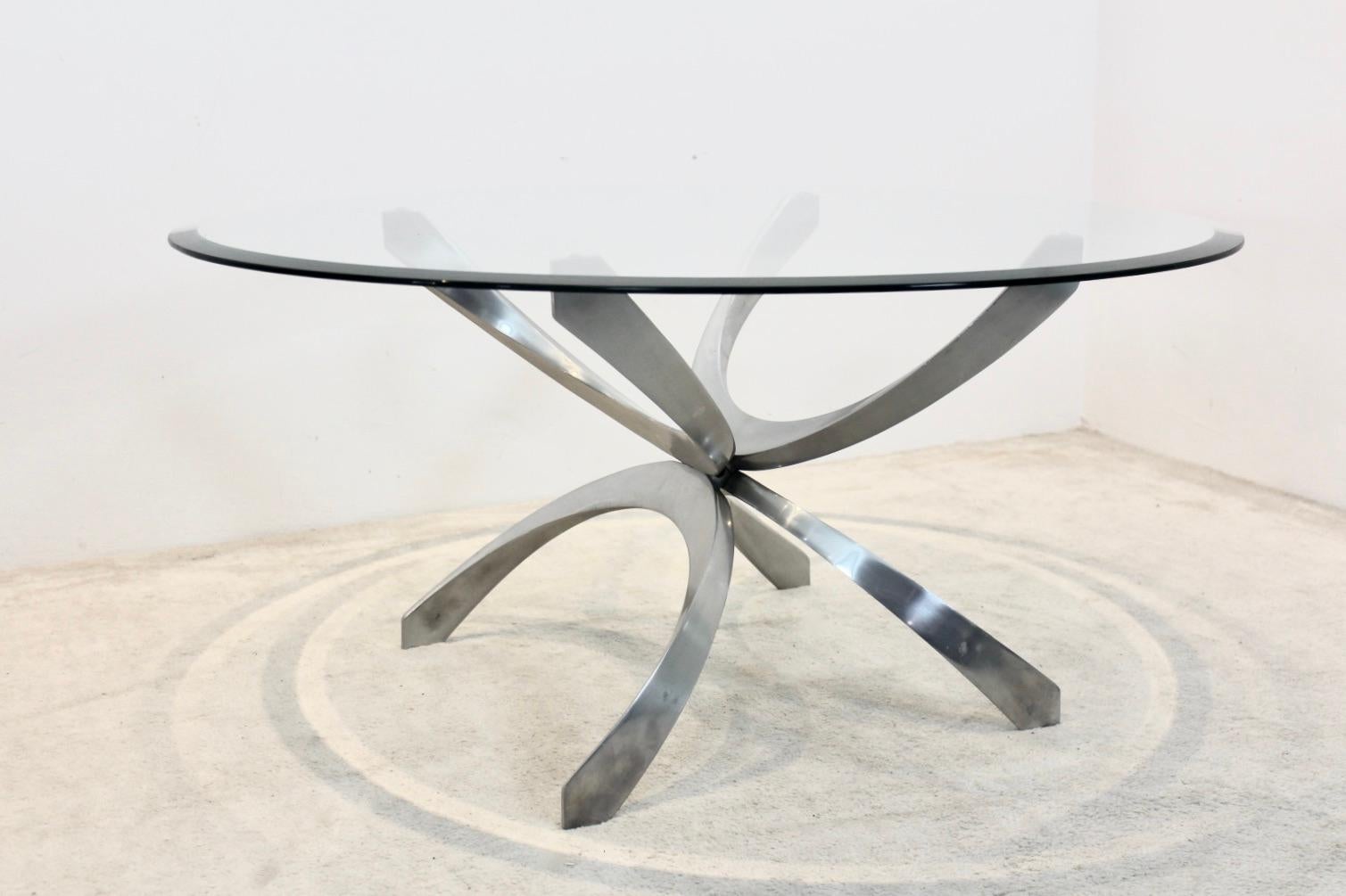 Modernist Sculptural Aluminum and Glass Coffee Table by Knut Hesterberg, 1970s For Sale 1