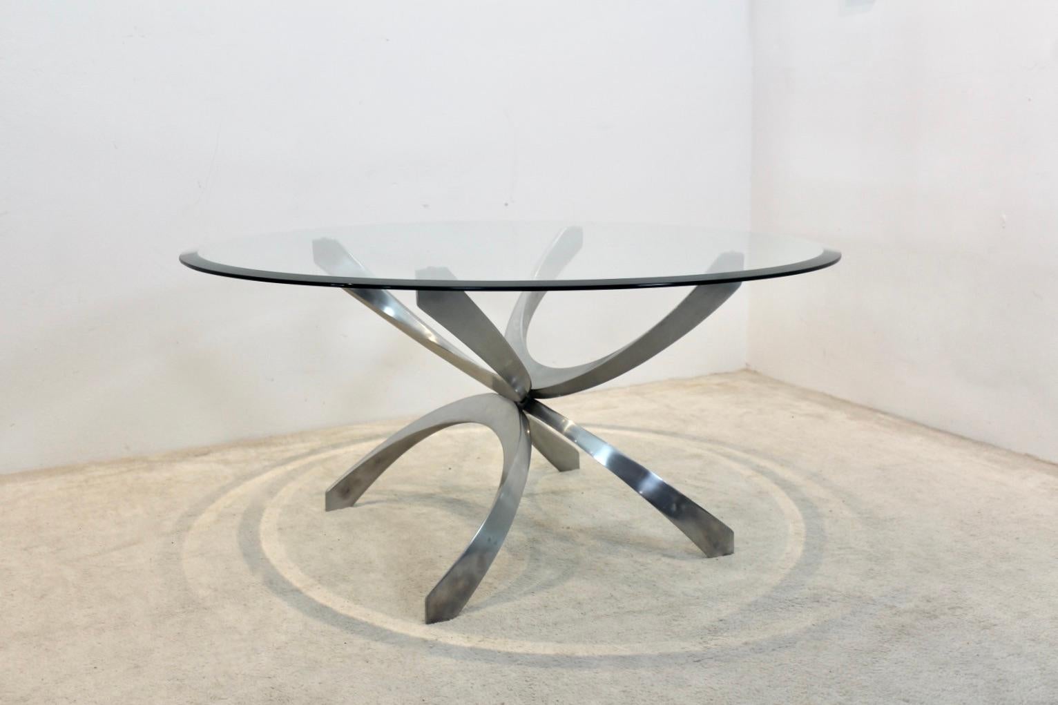 Modernist Sculptural Aluminum and Glass Coffee Table by Knut Hesterberg, 1970s For Sale 2