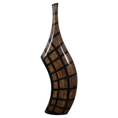 Modernist Sculptural Black Lacquer Resin Wood Grain Floor Mantel Vase 29"