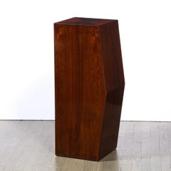 Modernist Sculptural Bookmatched Walnut Convex Faceted Minimalist Pedestal