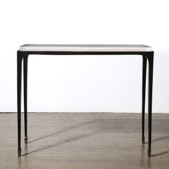 Modernist Sculptural Bronze & Inset Caste Ice Glass Console Table by Holly Hunt