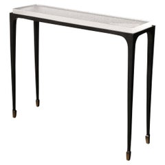 Used Modernist Sculptural Bronze & Inset Caste Ice Glass Console Table by Holly Hunt
